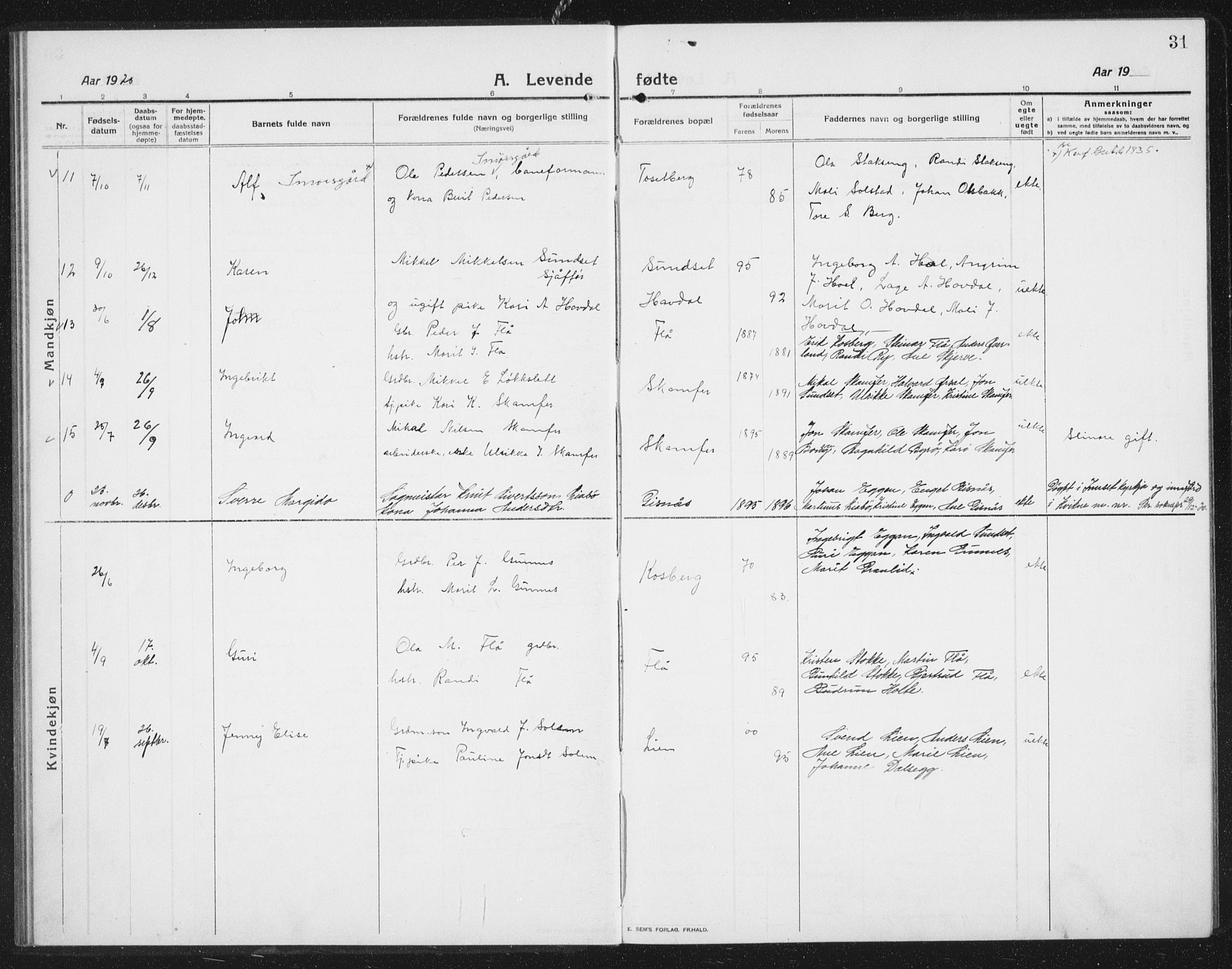 Ministerialprotokoller, klokkerbøker og fødselsregistre - Sør-Trøndelag, SAT/A-1456/675/L0888: Parish register (copy) no. 675C01, 1913-1935, p. 31