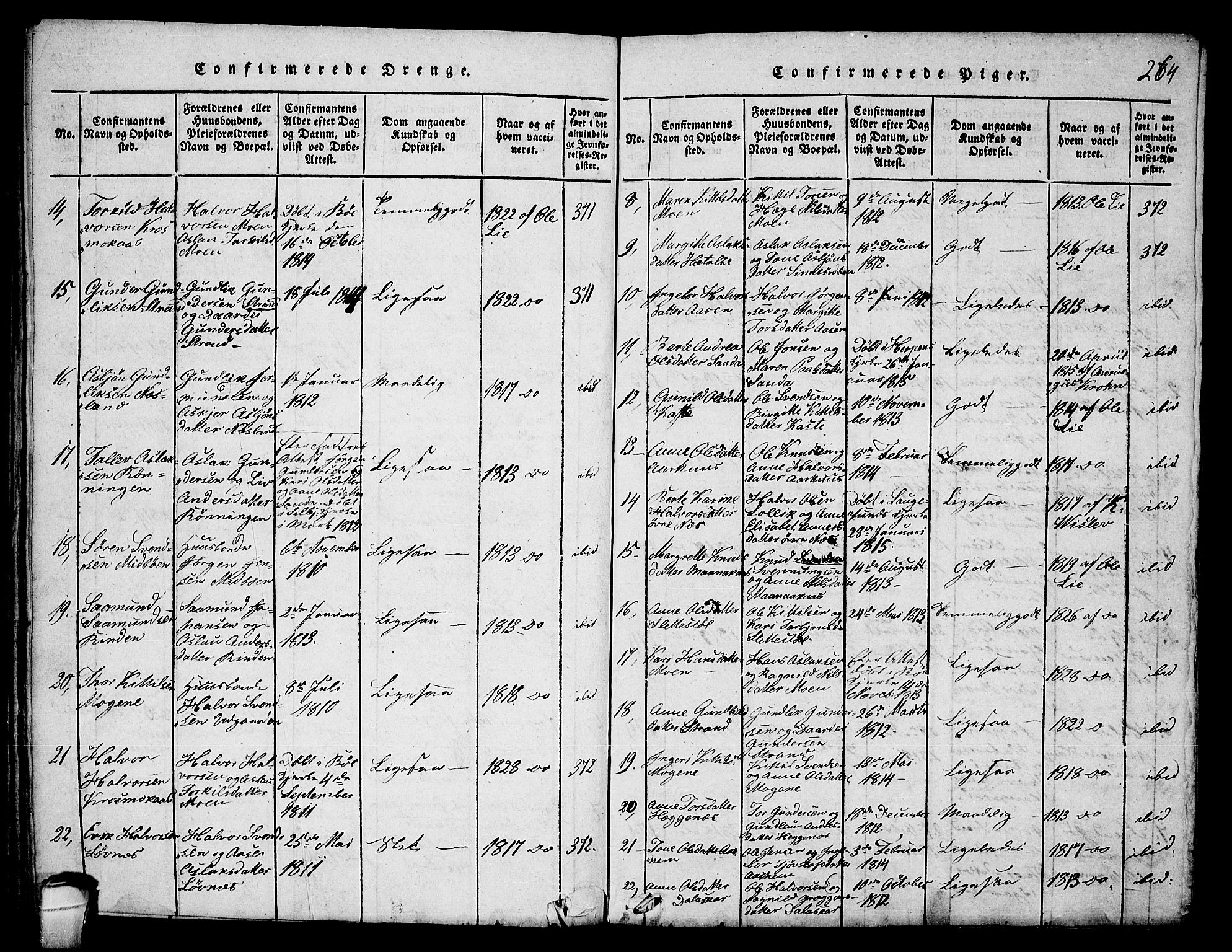 Seljord kirkebøker, SAKO/A-20/F/Fa/L0010: Parish register (official) no. I 10, 1815-1831, p. 264