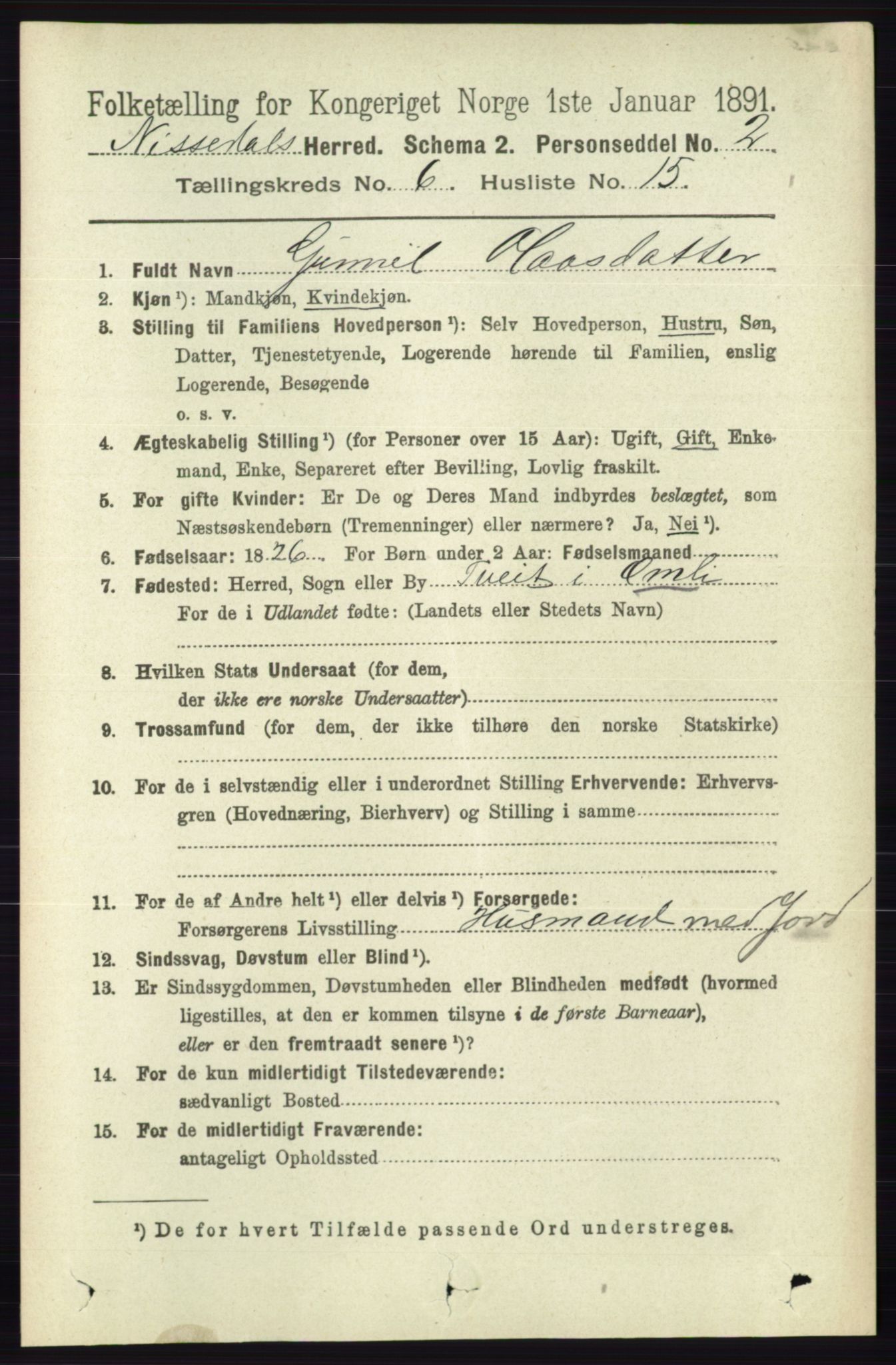 RA, 1891 census for 0830 Nissedal, 1891, p. 1432