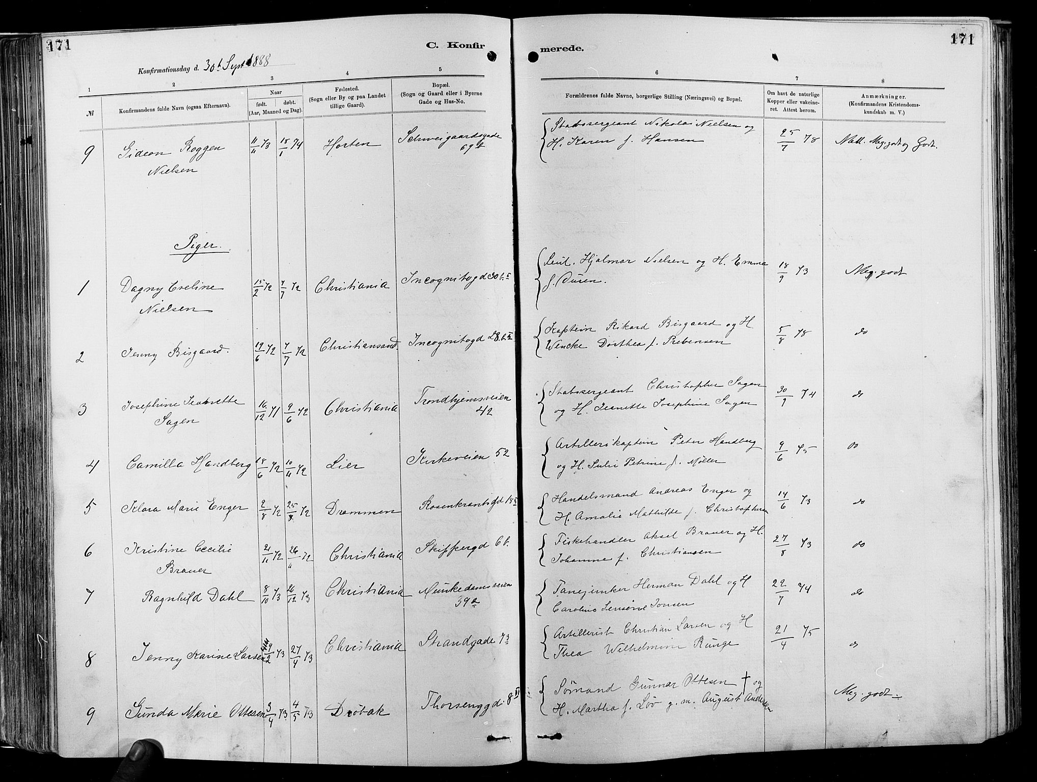 Garnisonsmenigheten Kirkebøker, AV/SAO-A-10846/F/Fa/L0012: Parish register (official) no. 12, 1880-1893, p. 171