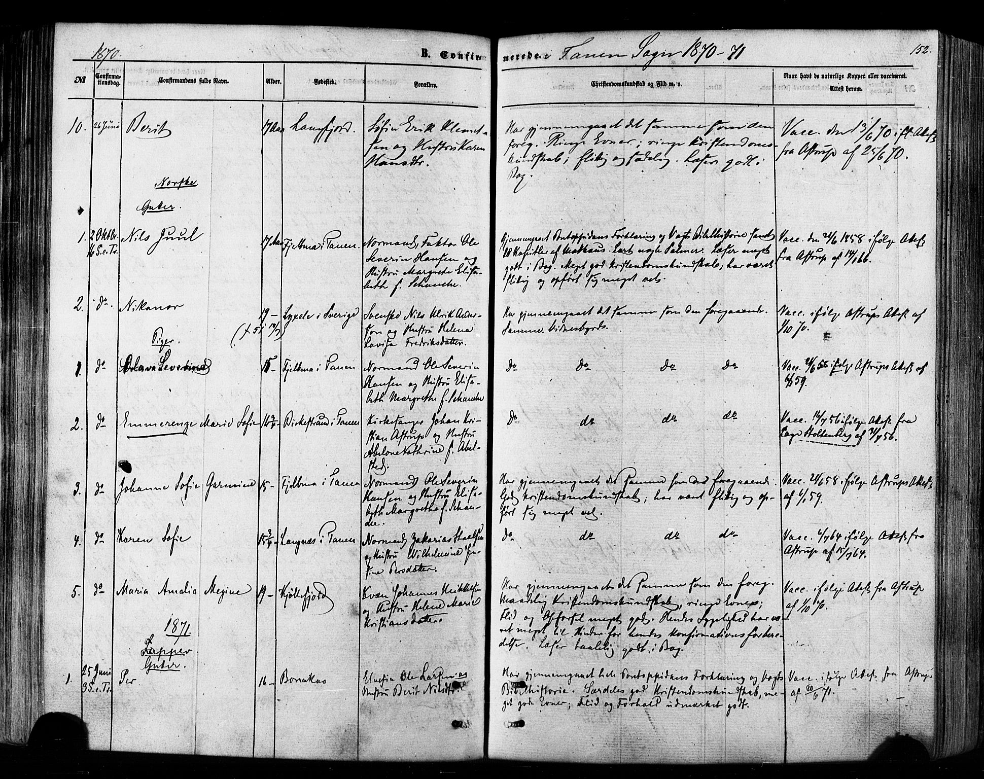 Tana sokneprestkontor, SATØ/S-1334/H/Ha/L0002kirke: Parish register (official) no. 2 /1, 1861-1877, p. 152