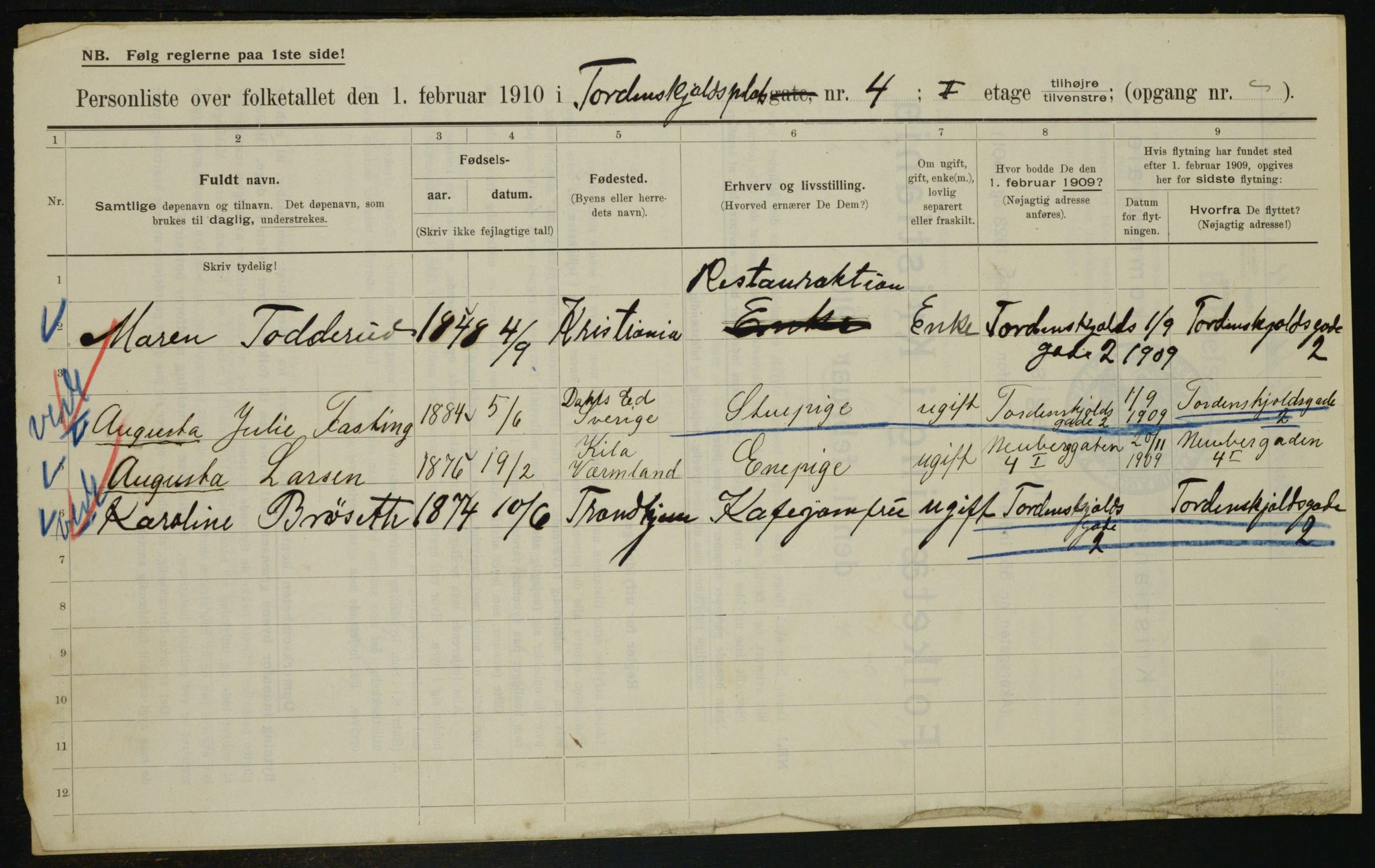 OBA, Municipal Census 1910 for Kristiania, 1910, p. 108082