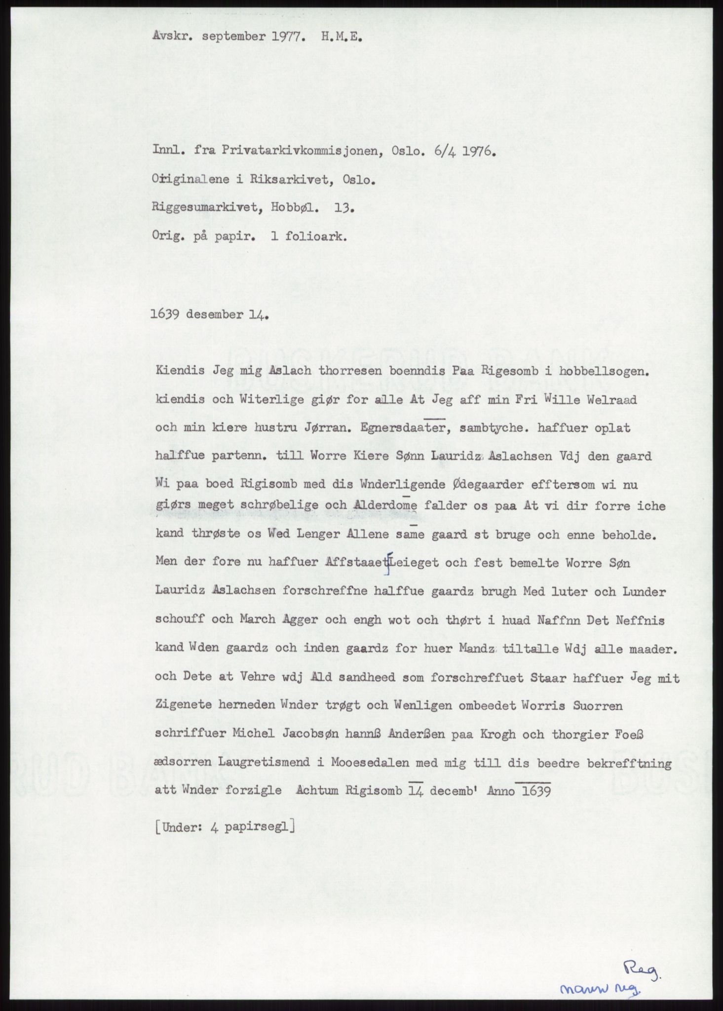 Samlinger til kildeutgivelse, Diplomavskriftsamlingen, RA/EA-4053/H/Ha, p. 870