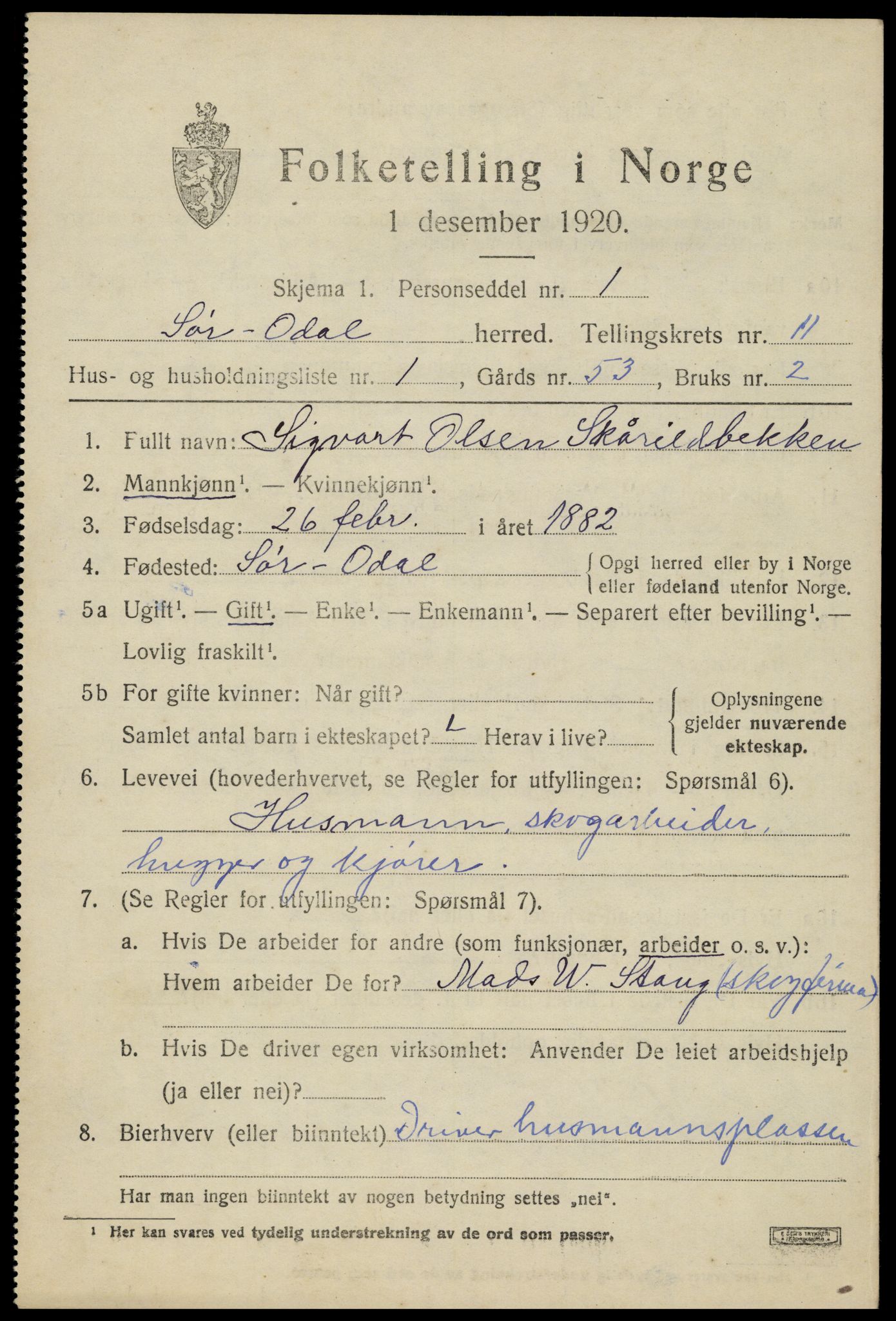 SAH, 1920 census for Sør-Odal, 1920, p. 11751
