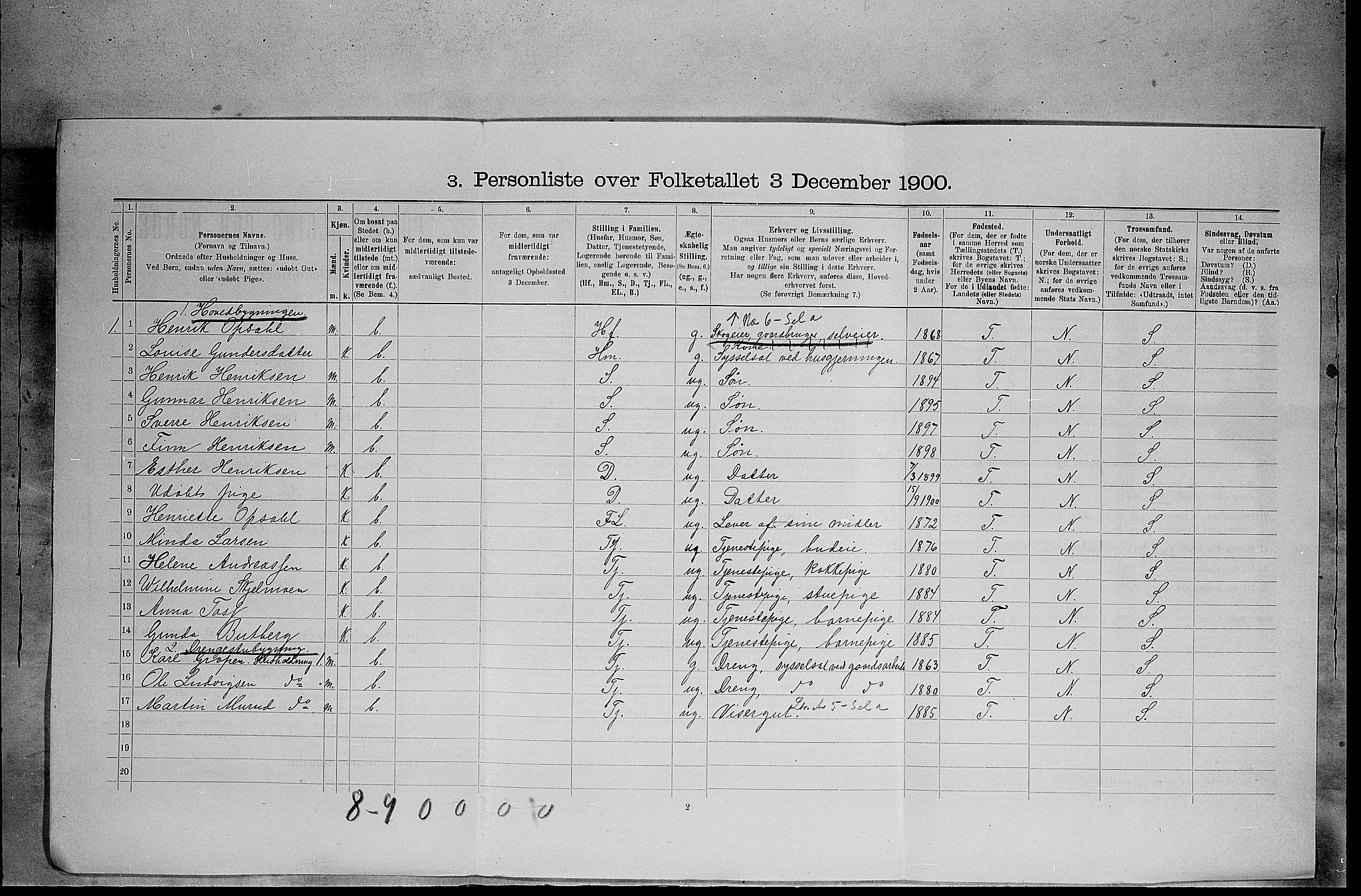 SAH, 1900 census for Elverum, 1900, p. 1210