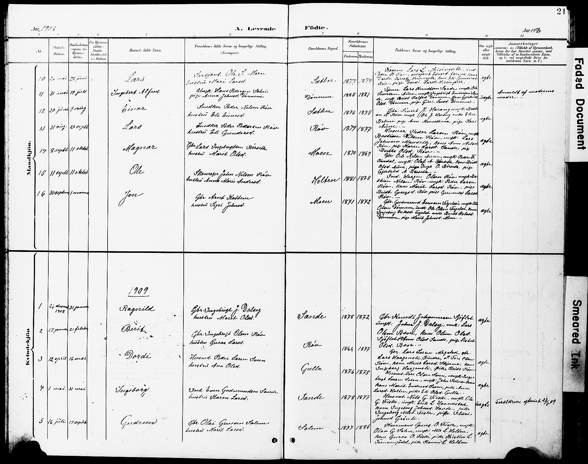 Ministerialprotokoller, klokkerbøker og fødselsregistre - Møre og Romsdal, SAT/A-1454/597/L1065: Parish register (copy) no. 597C02, 1899-1930, p. 21