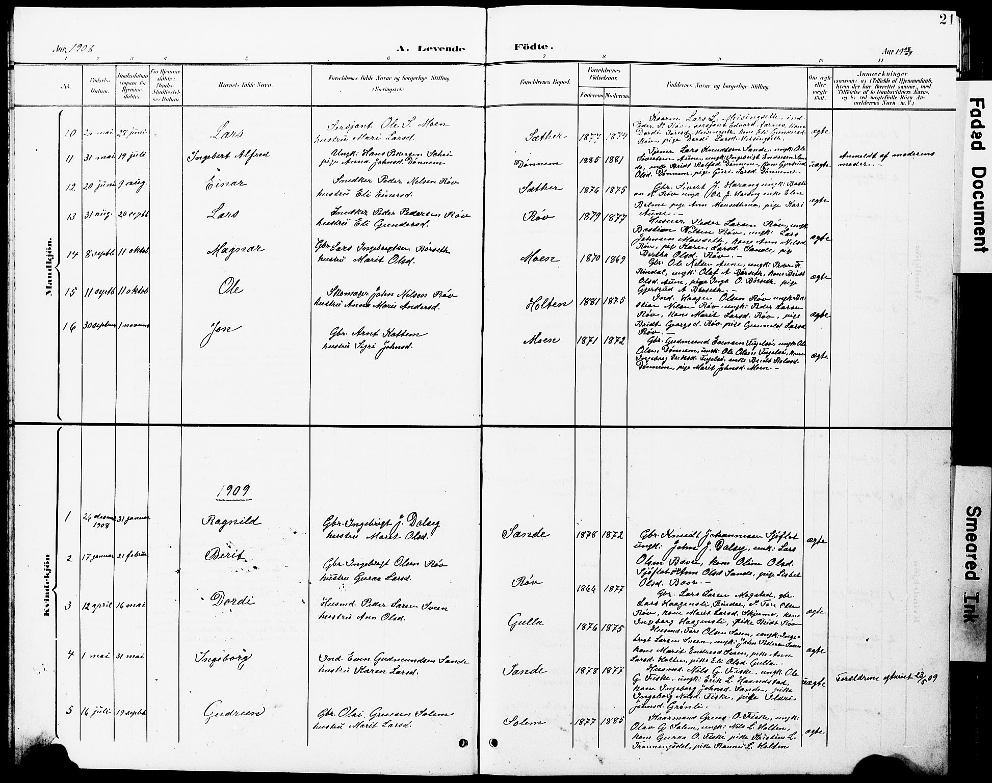 Ministerialprotokoller, klokkerbøker og fødselsregistre - Møre og Romsdal, AV/SAT-A-1454/597/L1065: Parish register (copy) no. 597C02, 1899-1930, p. 21