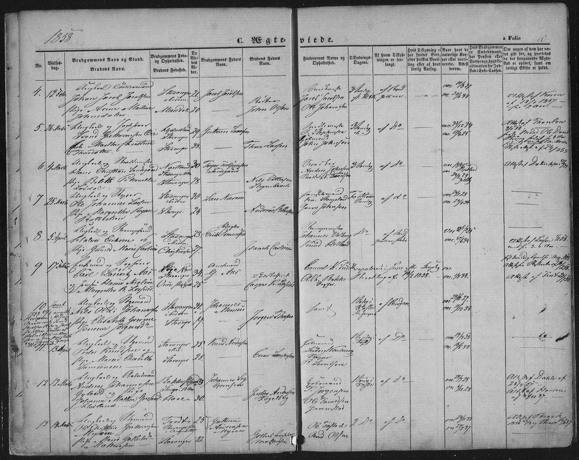 Domkirken sokneprestkontor, AV/SAST-A-101812/001/30/30BA/L0019: Parish register (official) no. A 18, 1857-1877, p. 10