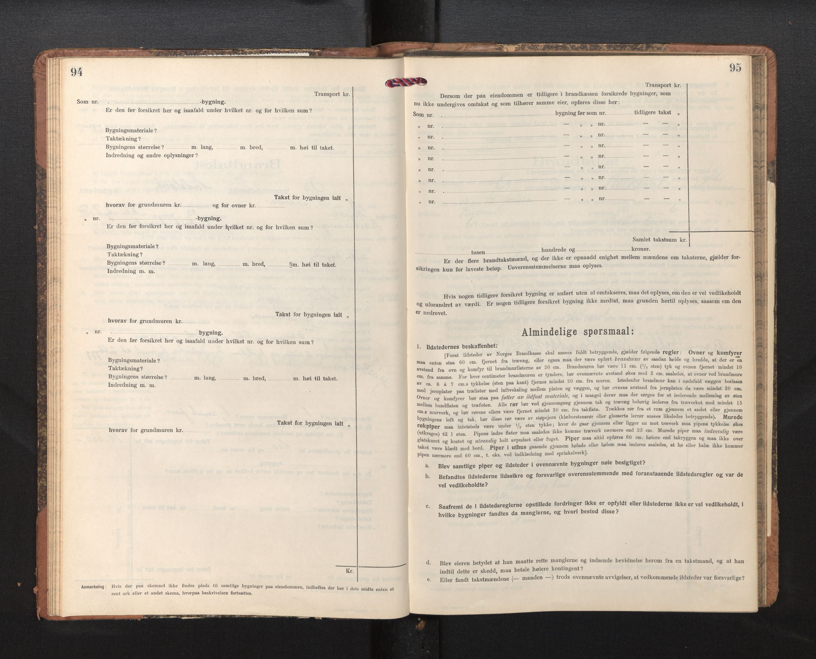 Lensmannen i Os, AV/SAB-A-34101/0012/L0009: Branntakstprotokoll, skjematakst, 1915-1955, p. 94-95