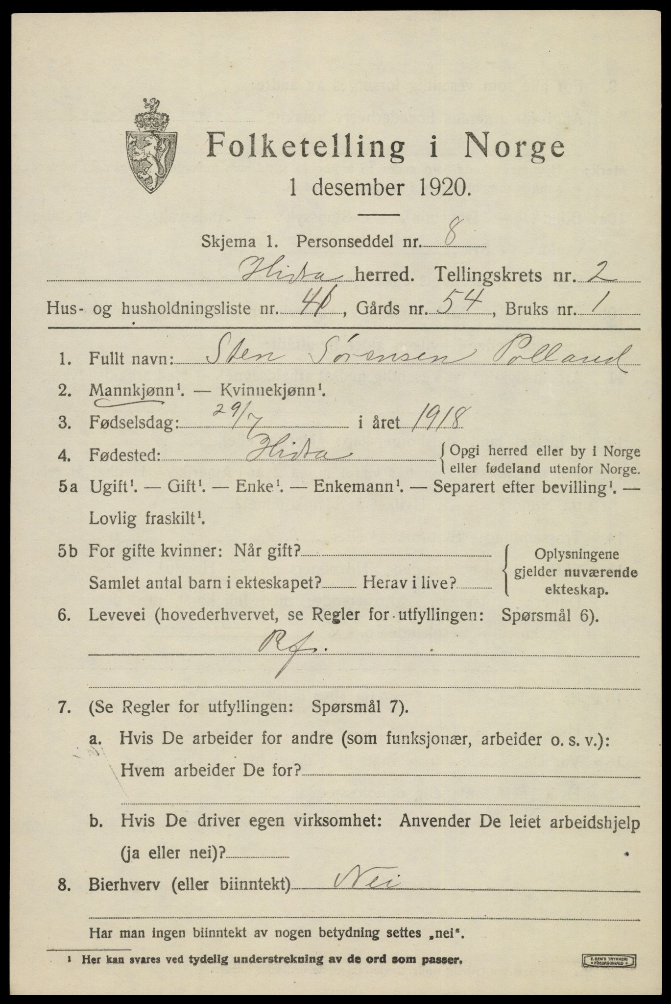 SAK, 1920 census for Hidra, 1920, p. 1532