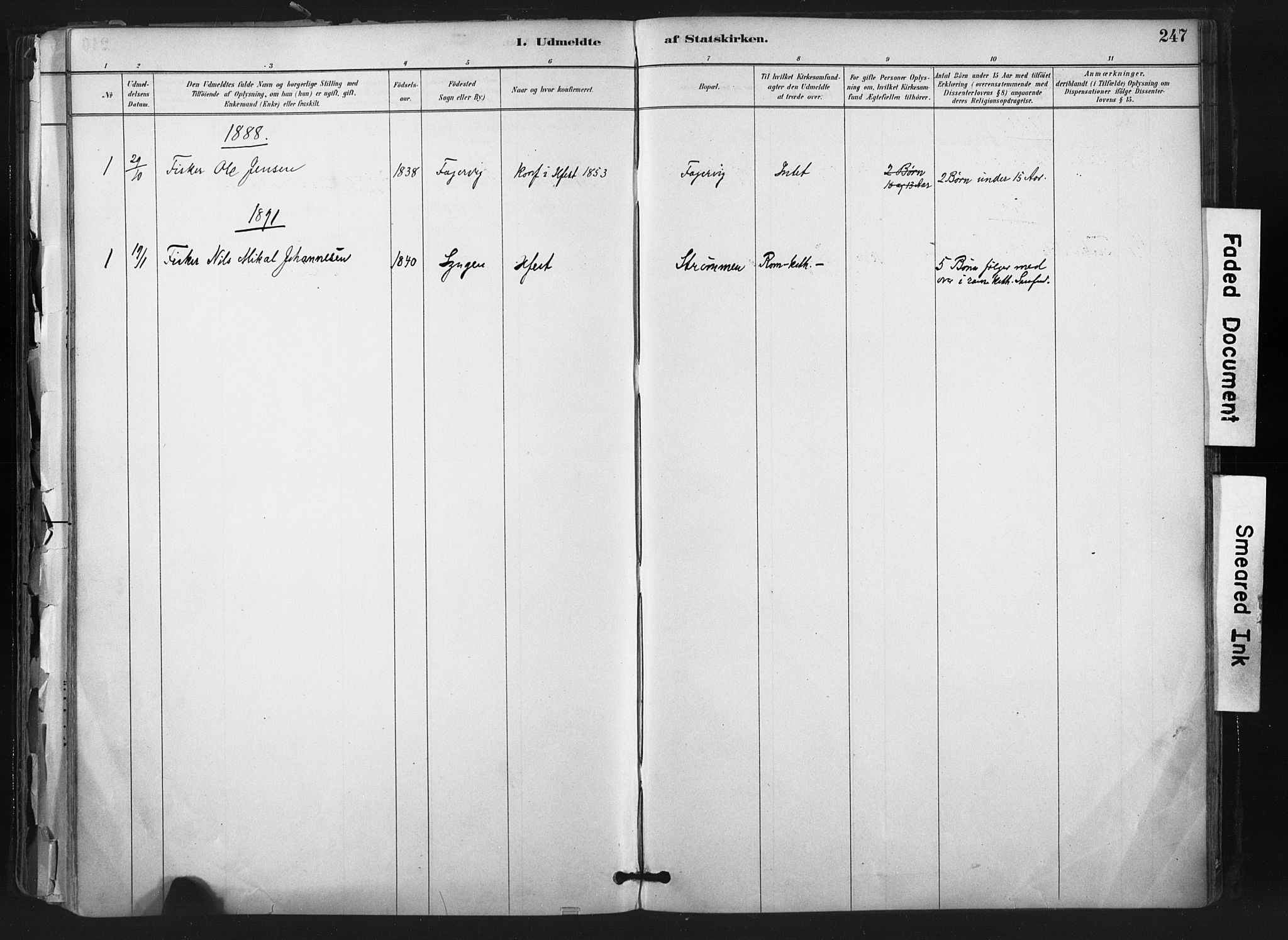 Hammerfest sokneprestkontor, SATØ/S-1347: Parish register (official) no. 11 /1, 1885-1897, p. 247
