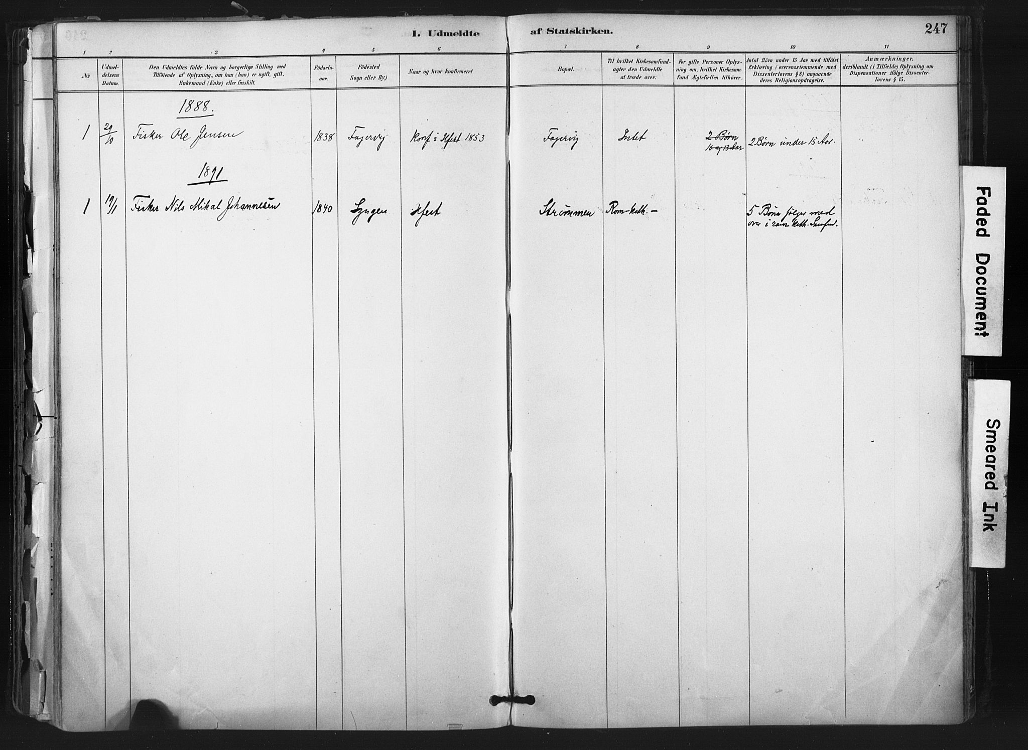 Hammerfest sokneprestkontor, AV/SATØ-S-1347/H/Ha/L0011.kirke: Parish register (official) no. 11 /1, 1885-1897, p. 247