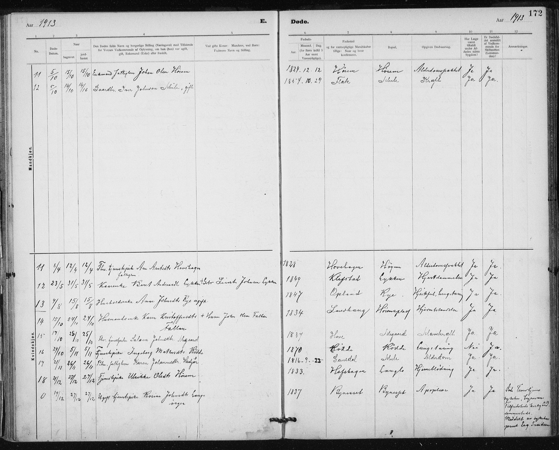 Ministerialprotokoller, klokkerbøker og fødselsregistre - Sør-Trøndelag, SAT/A-1456/612/L0381: Parish register (official) no. 612A13, 1907-1923, p. 172