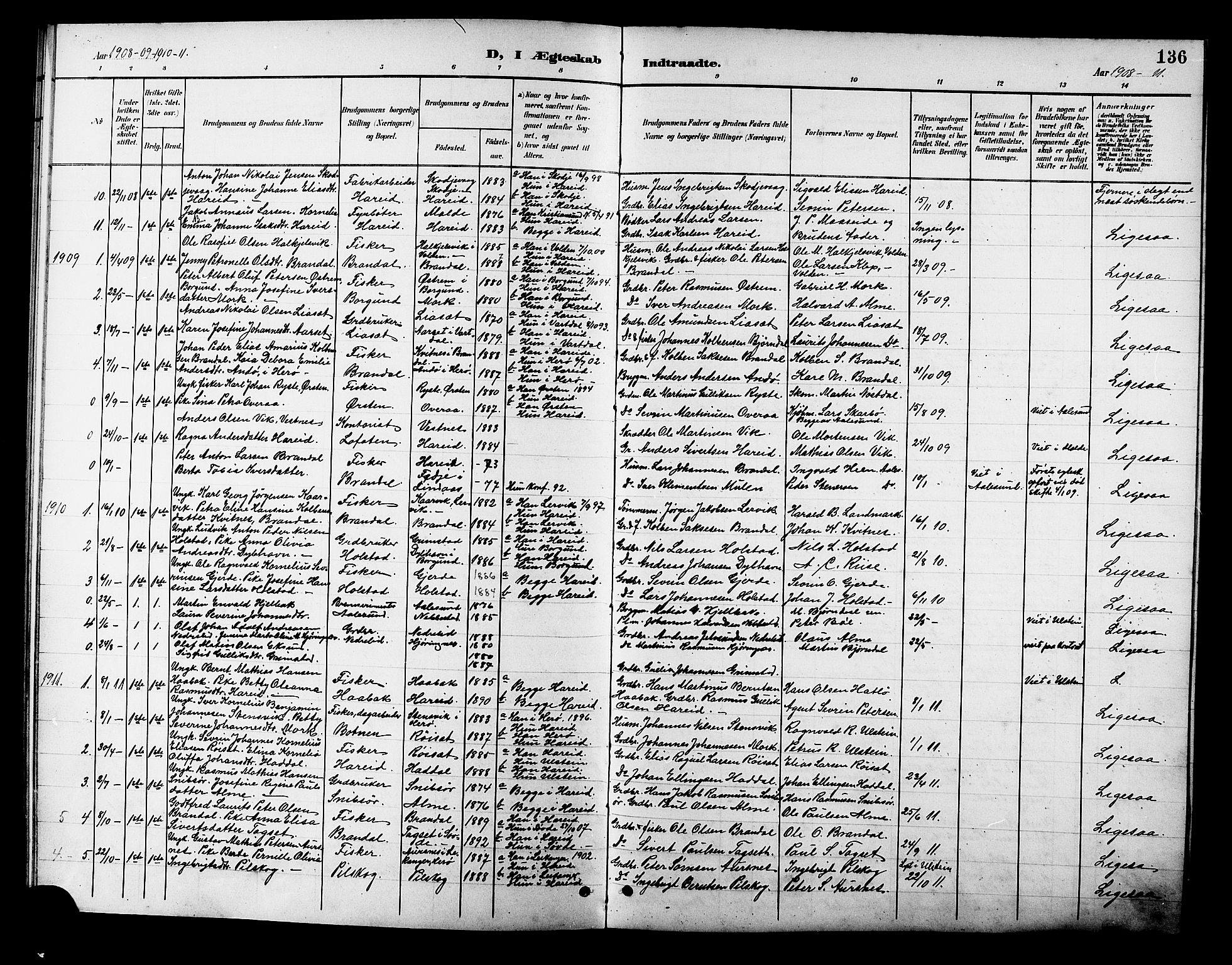 Ministerialprotokoller, klokkerbøker og fødselsregistre - Møre og Romsdal, SAT/A-1454/510/L0126: Parish register (copy) no. 510C03, 1900-1922, p. 136
