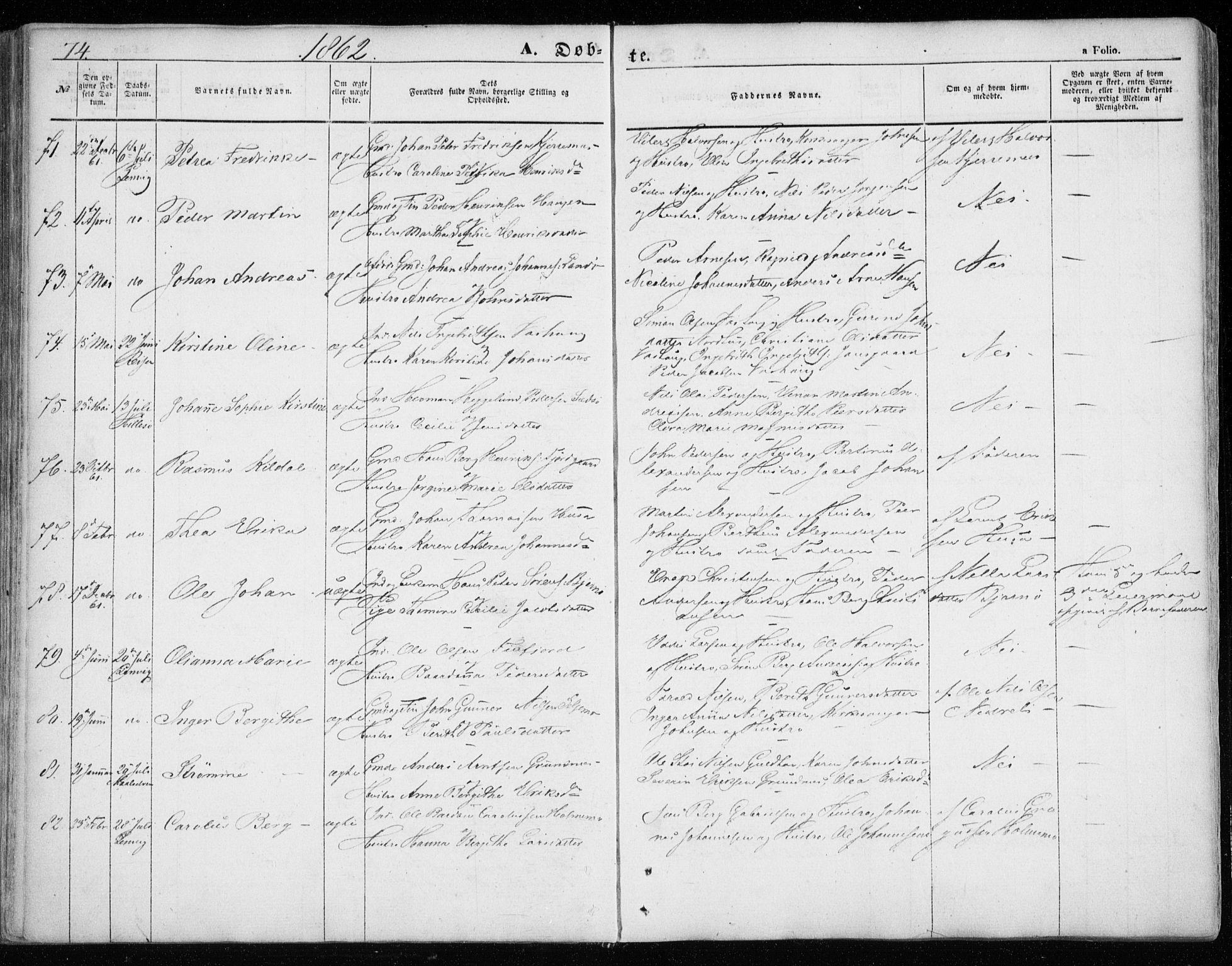 Lenvik sokneprestembete, SATØ/S-1310/H/Ha/Haa/L0007kirke: Parish register (official) no. 7, 1855-1865, p. 74