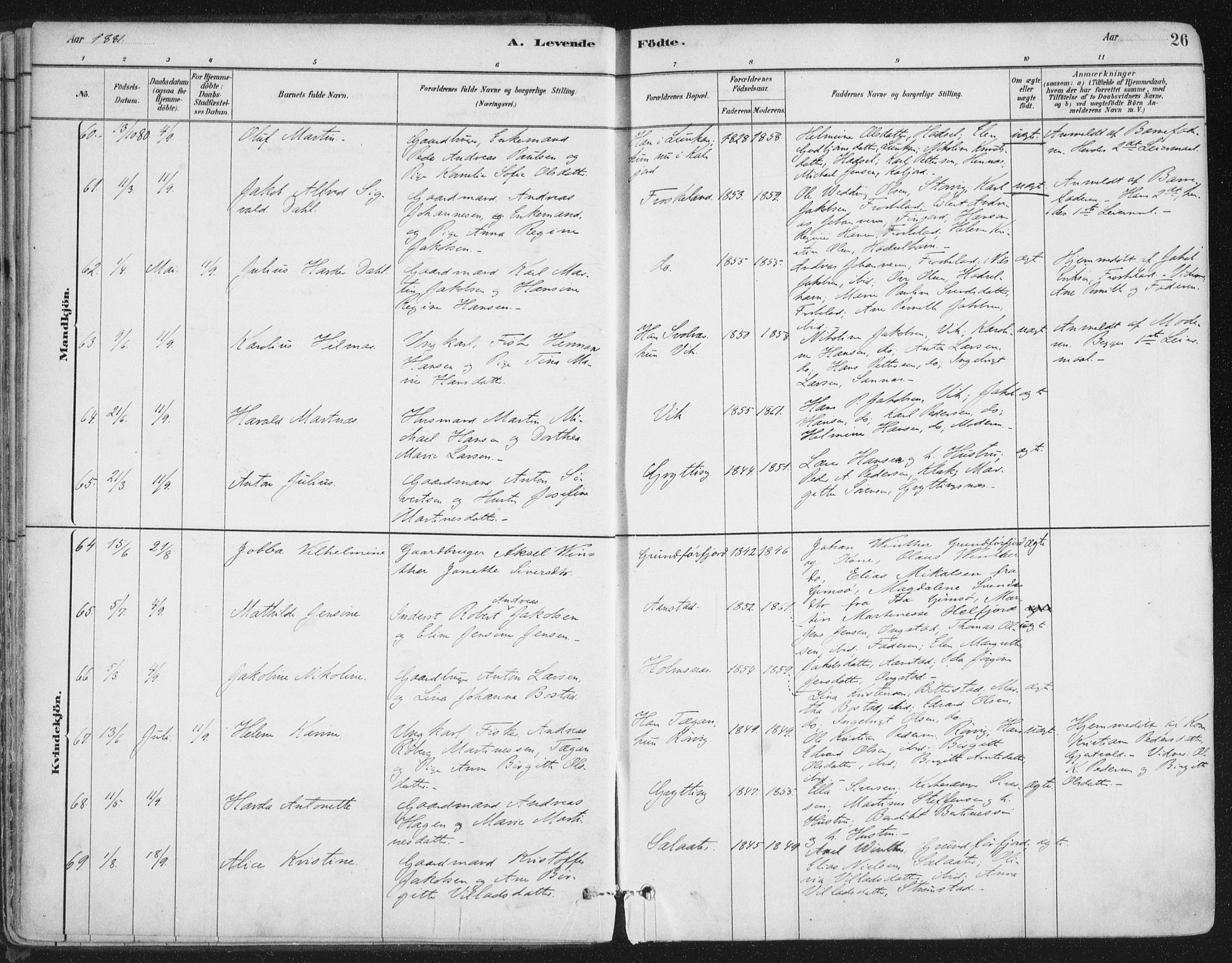 Ministerialprotokoller, klokkerbøker og fødselsregistre - Nordland, SAT/A-1459/888/L1244: Parish register (official) no. 888A10, 1880-1890, p. 26