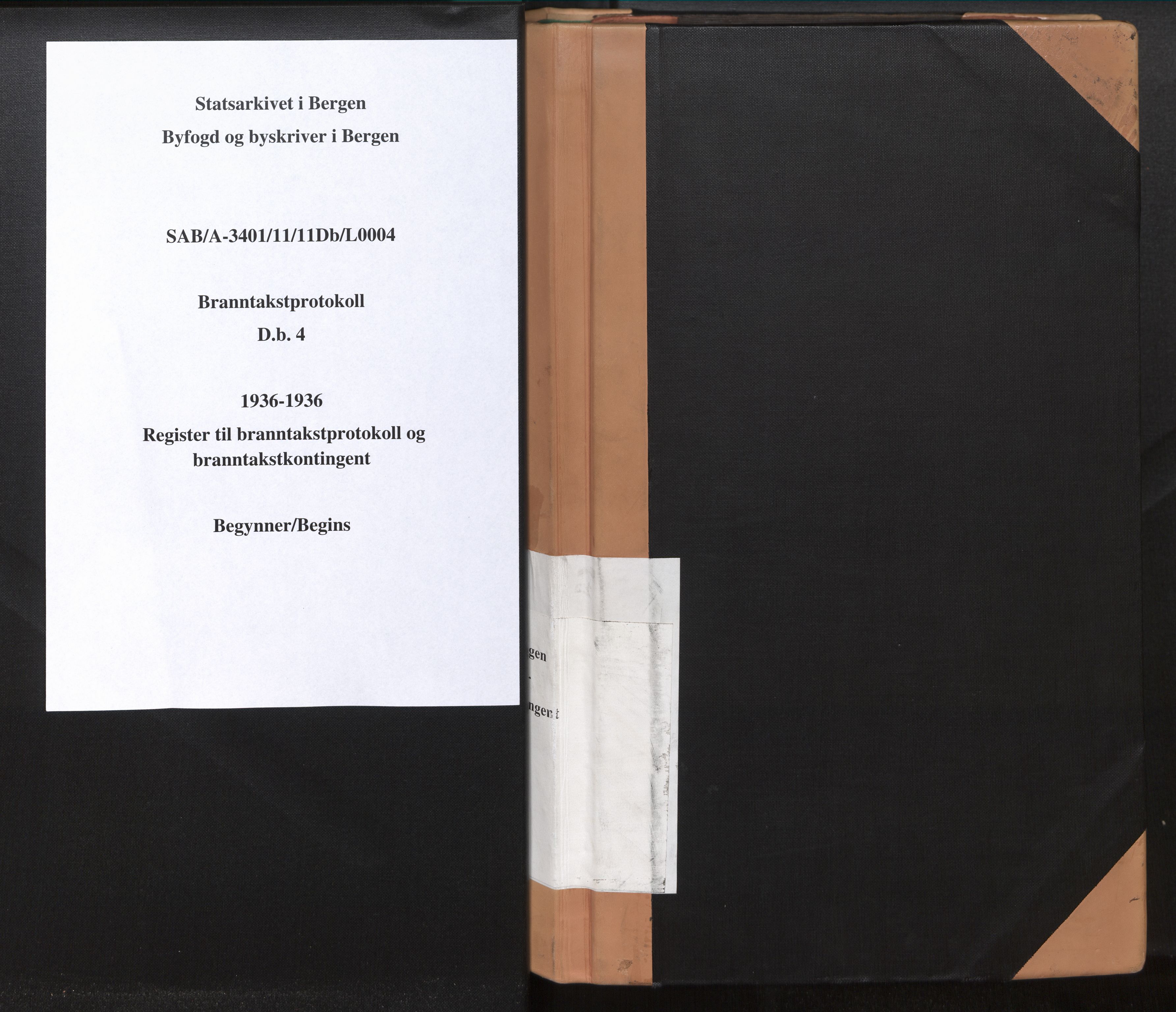 Byfogd og Byskriver i Bergen, AV/SAB-A-3401/11/11Db/L0004: Register til branntakstprotokoll og branntakstkontingent, 1936