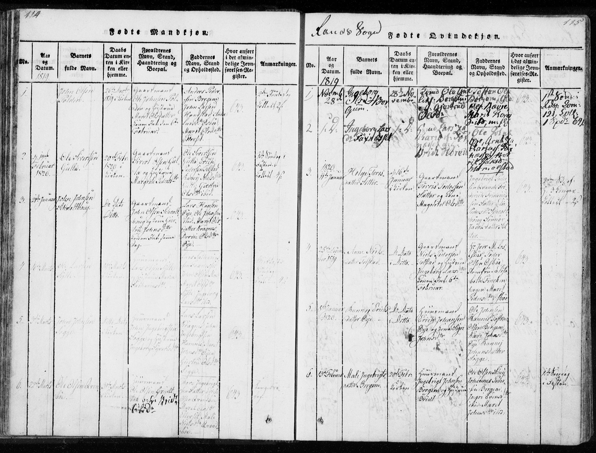 Ministerialprotokoller, klokkerbøker og fødselsregistre - Møre og Romsdal, AV/SAT-A-1454/595/L1041: Parish register (official) no. 595A03, 1819-1829, p. 114-115