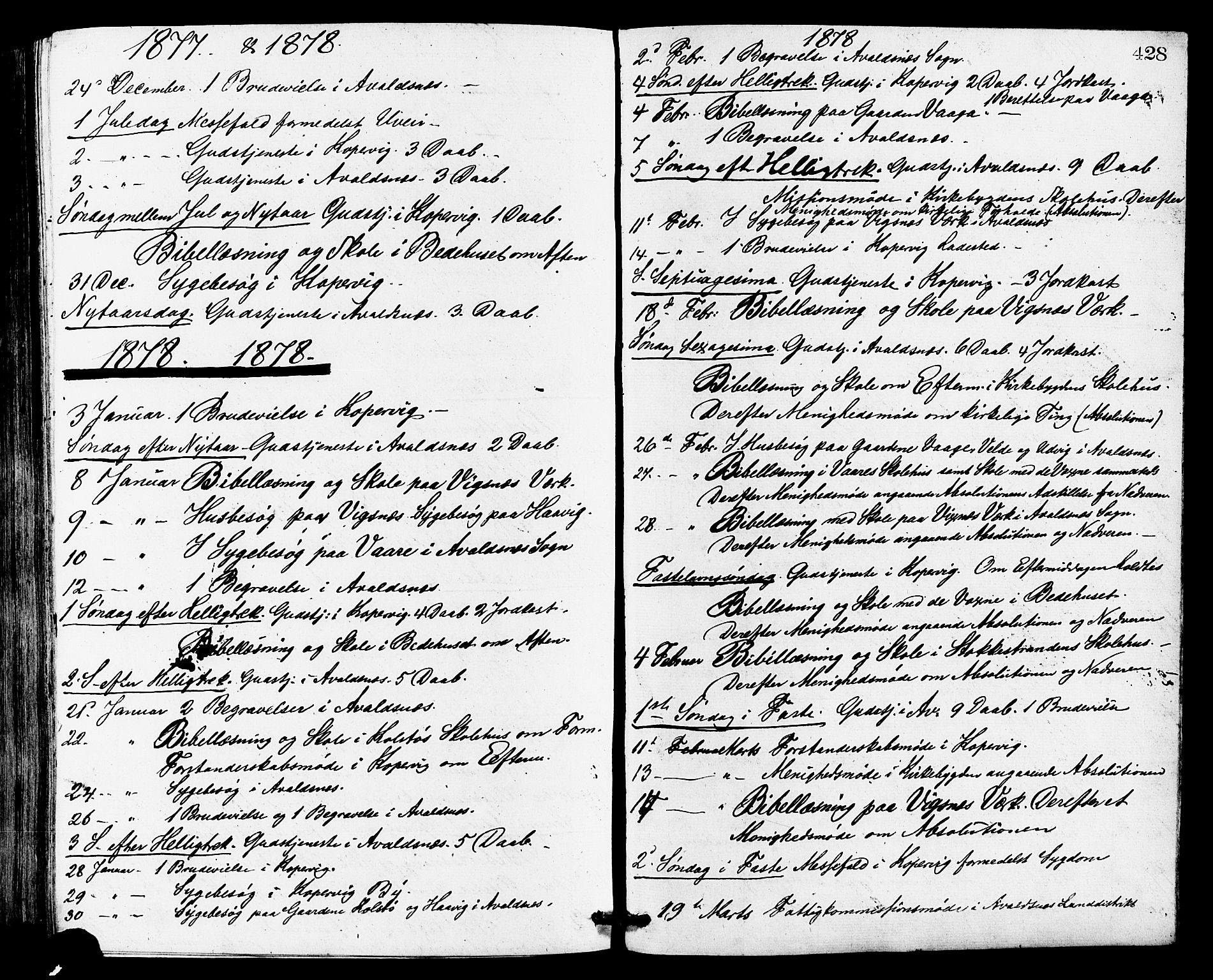 Avaldsnes sokneprestkontor, SAST/A -101851/H/Ha/Haa/L0012: Parish register (official) no. A 12, 1865-1880, p. 428