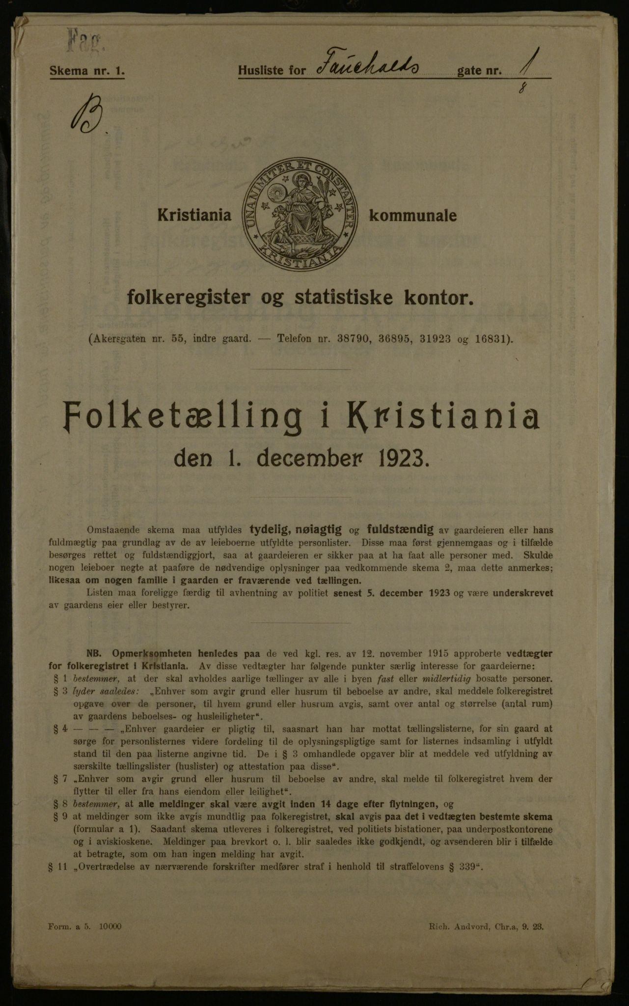 OBA, Municipal Census 1923 for Kristiania, 1923, p. 26564