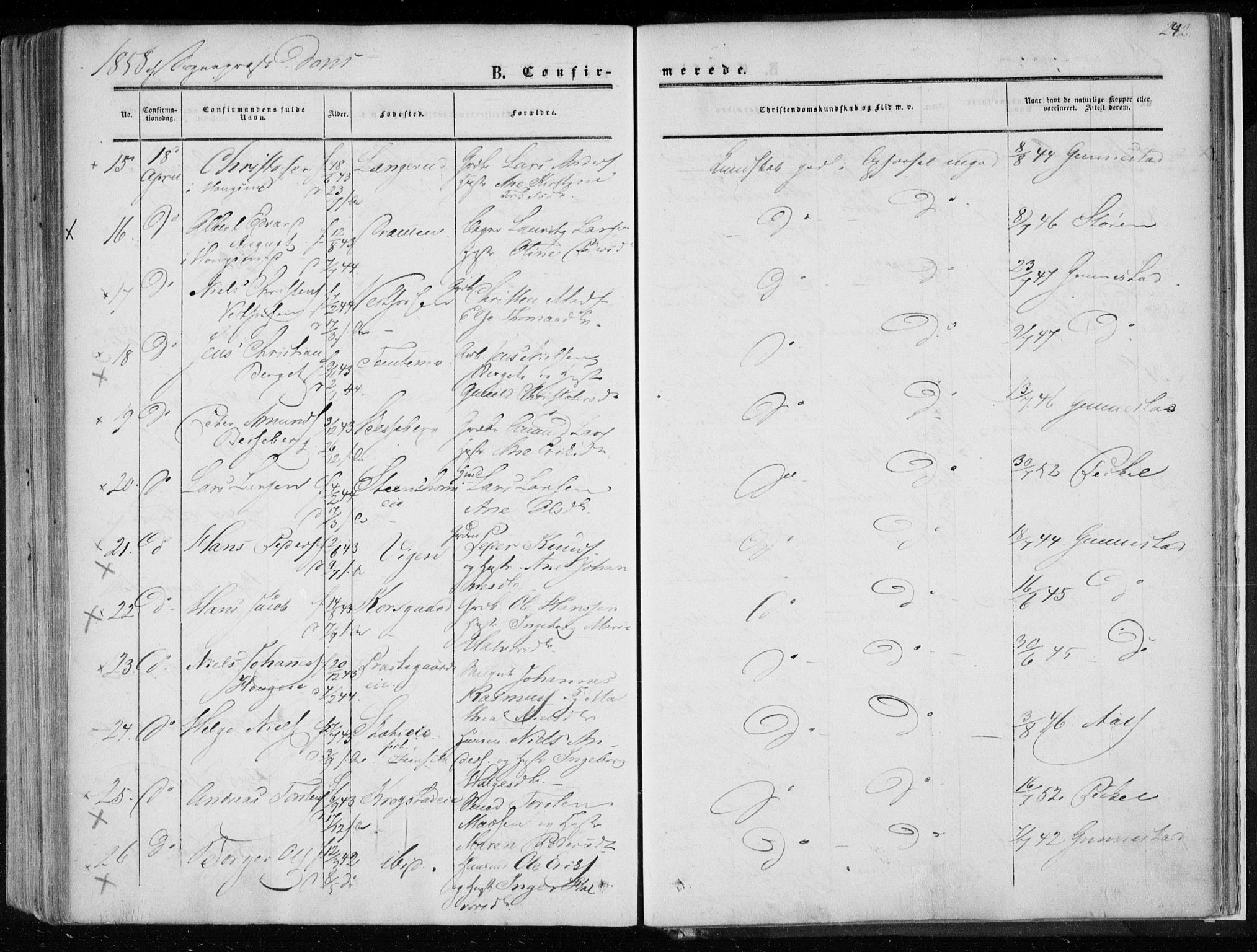 Eiker kirkebøker, AV/SAKO-A-4/F/Fa/L0015a: Parish register (official) no. I 15A, 1854-1860, p. 242