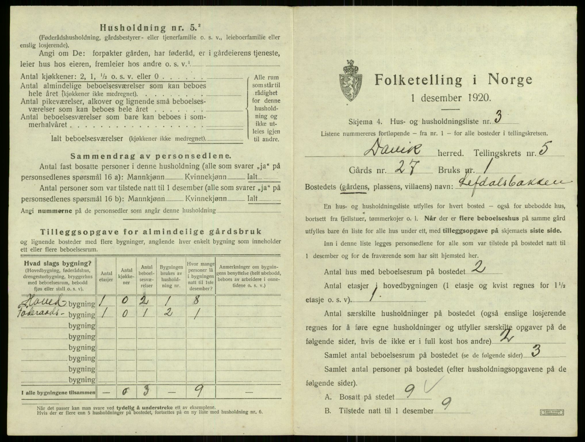 SAB, 1920 census for Davik, 1920, p. 344