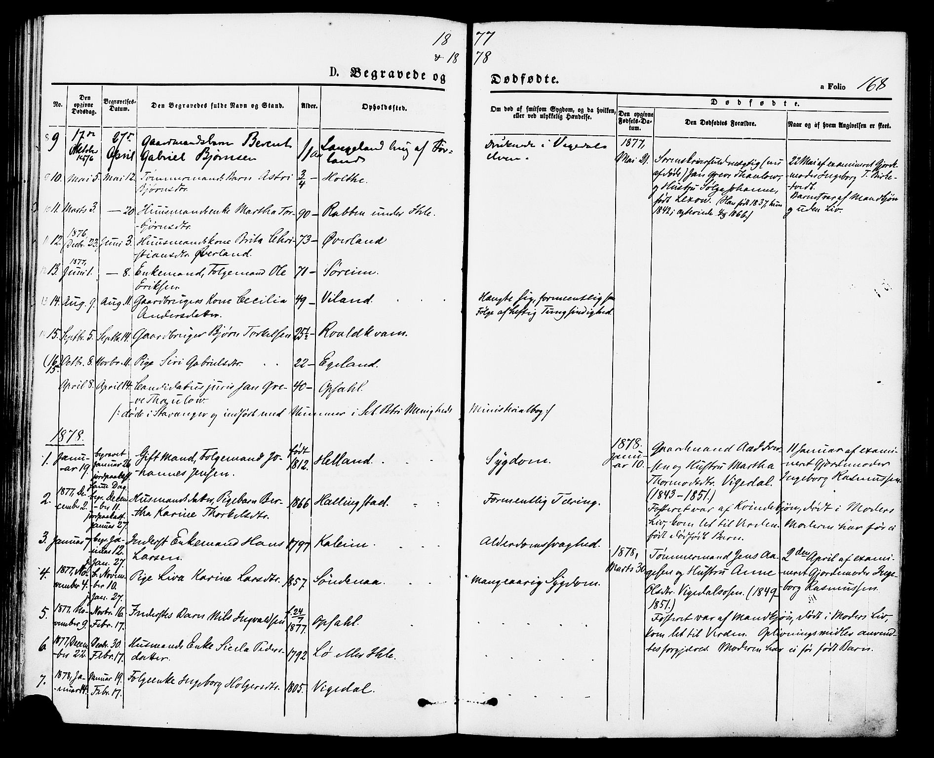 Vikedal sokneprestkontor, SAST/A-101840/01/IV: Parish register (official) no. A 7, 1868-1883, p. 168