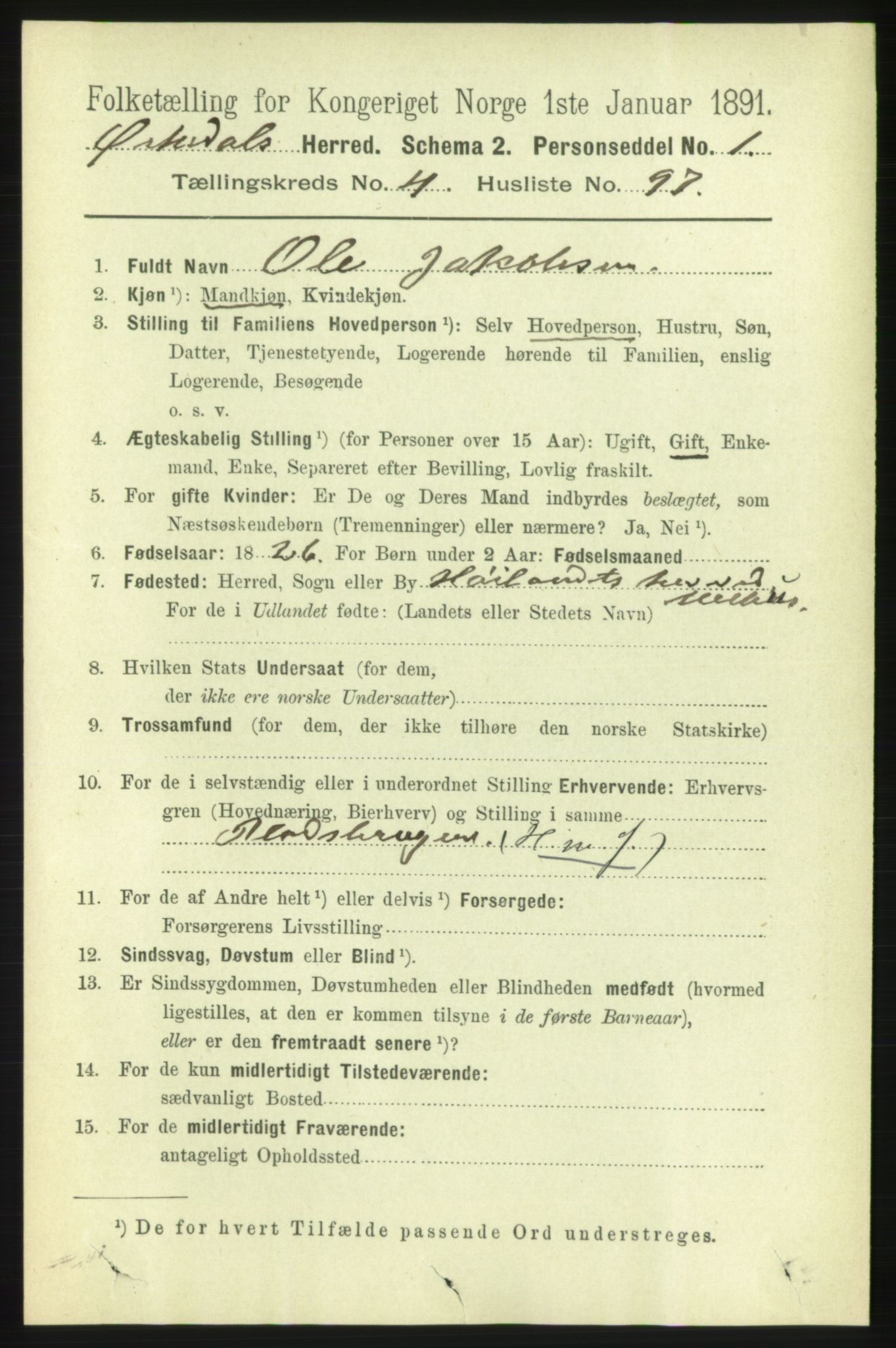 RA, 1891 census for 1638 Orkdal, 1891, p. 2459