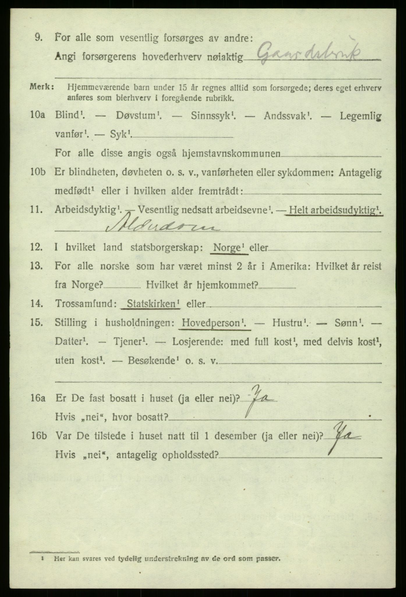 SAB, 1920 census for Gulen, 1920, p. 3864