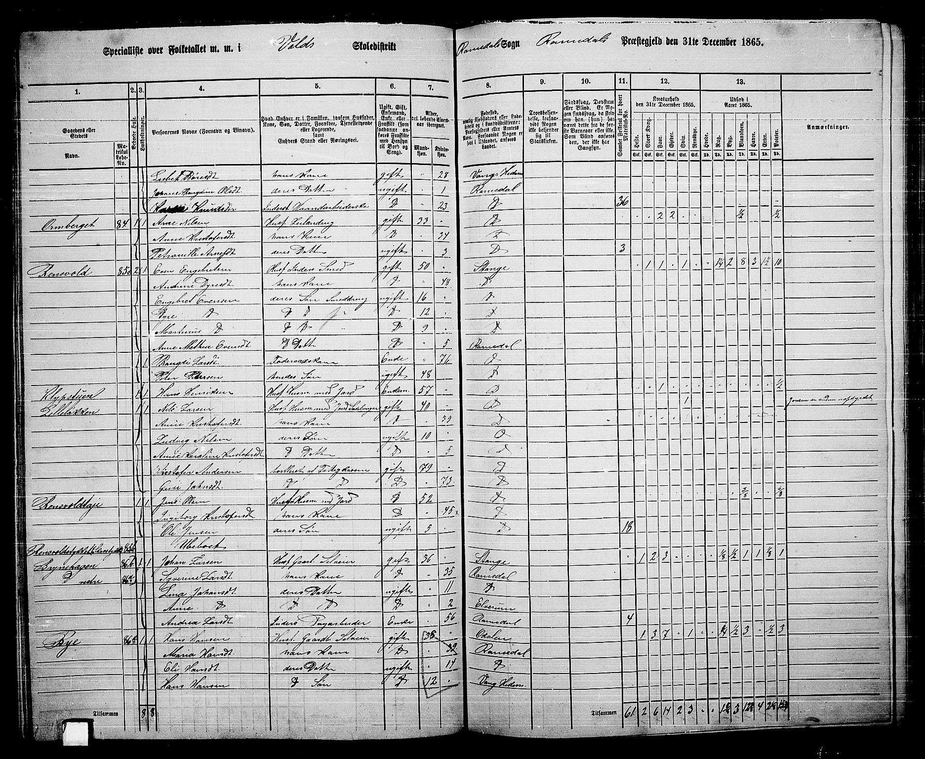 RA, 1865 census for Romedal, 1865, p. 74