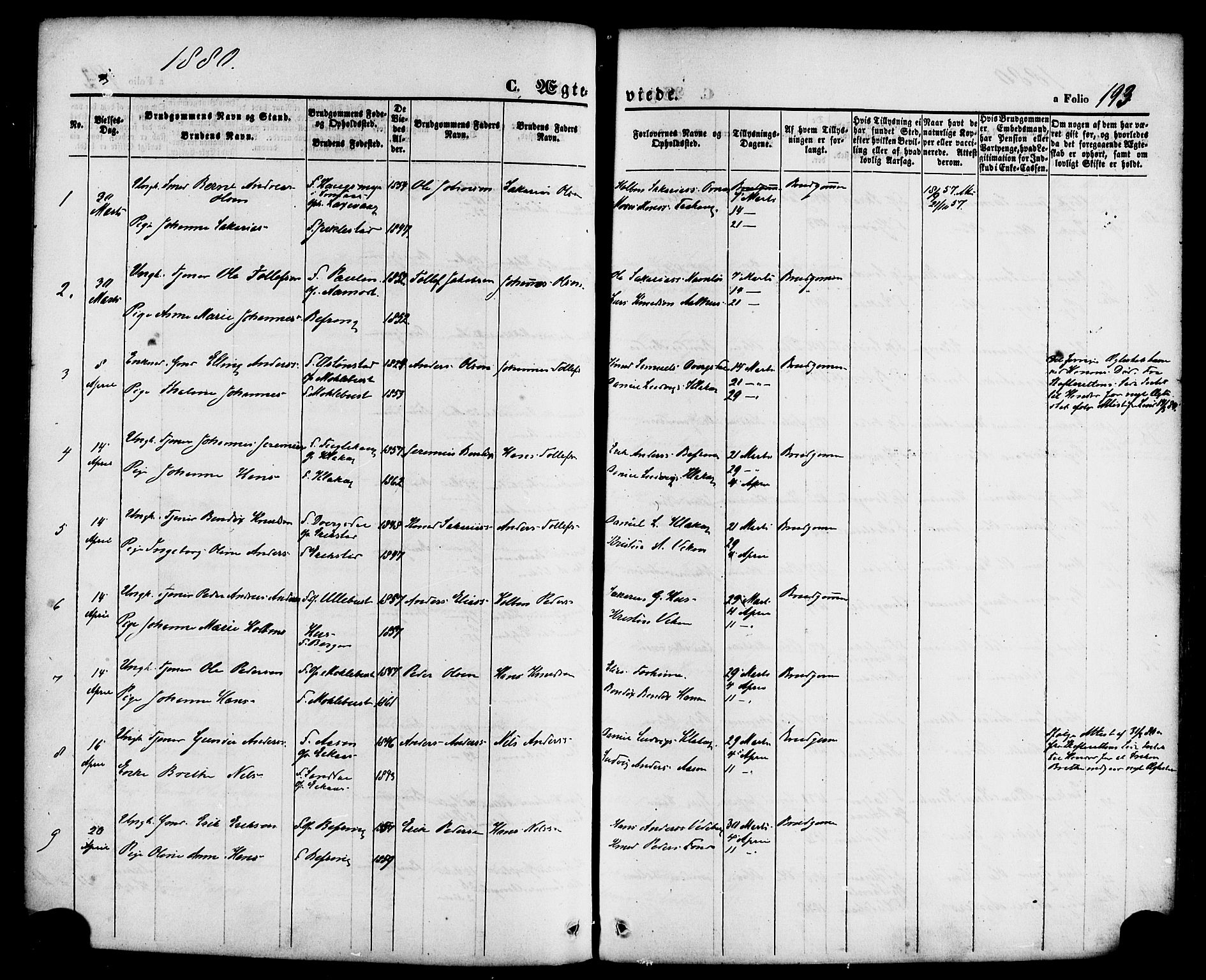 Jølster sokneprestembete, SAB/A-80701/H/Haa/Haaa/L0011: Parish register (official) no. A 11, 1866-1881, p. 193