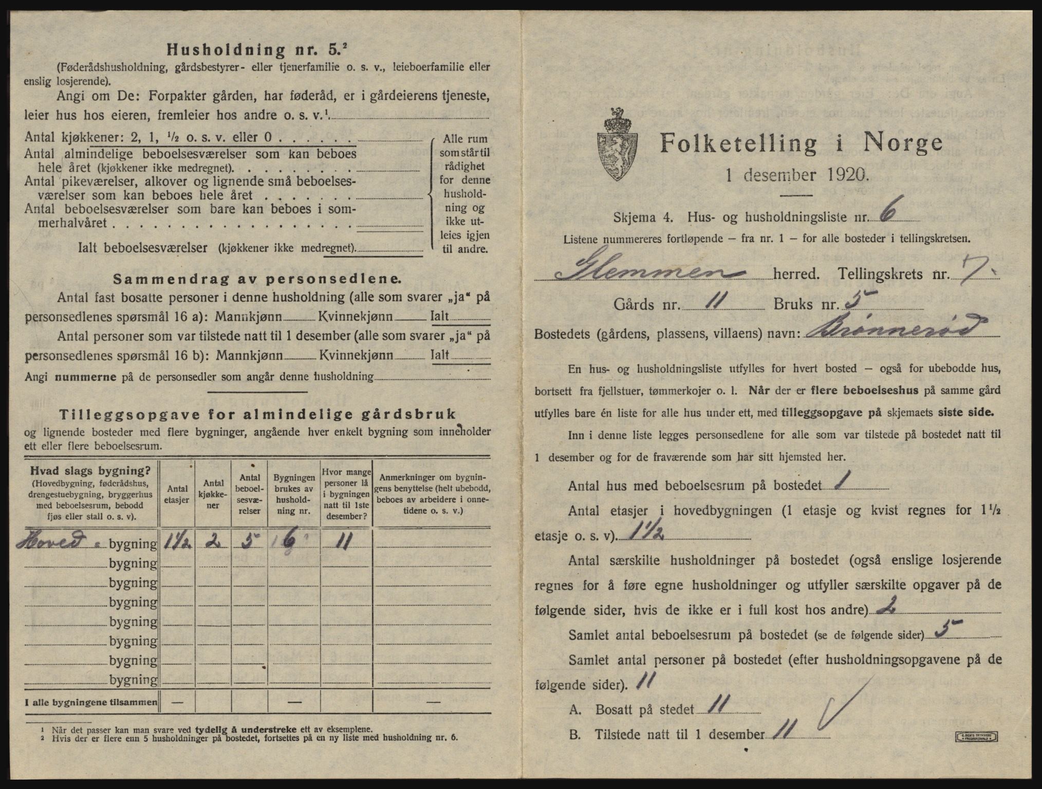 SAO, 1920 census for Glemmen, 1920, p. 2765