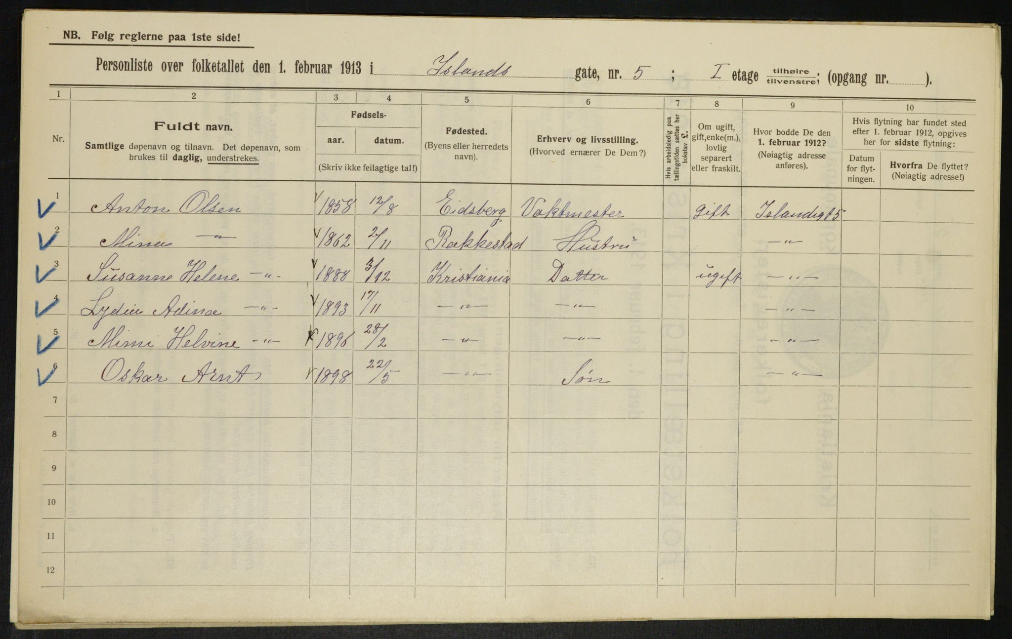 OBA, Municipal Census 1913 for Kristiania, 1913, p. 44293