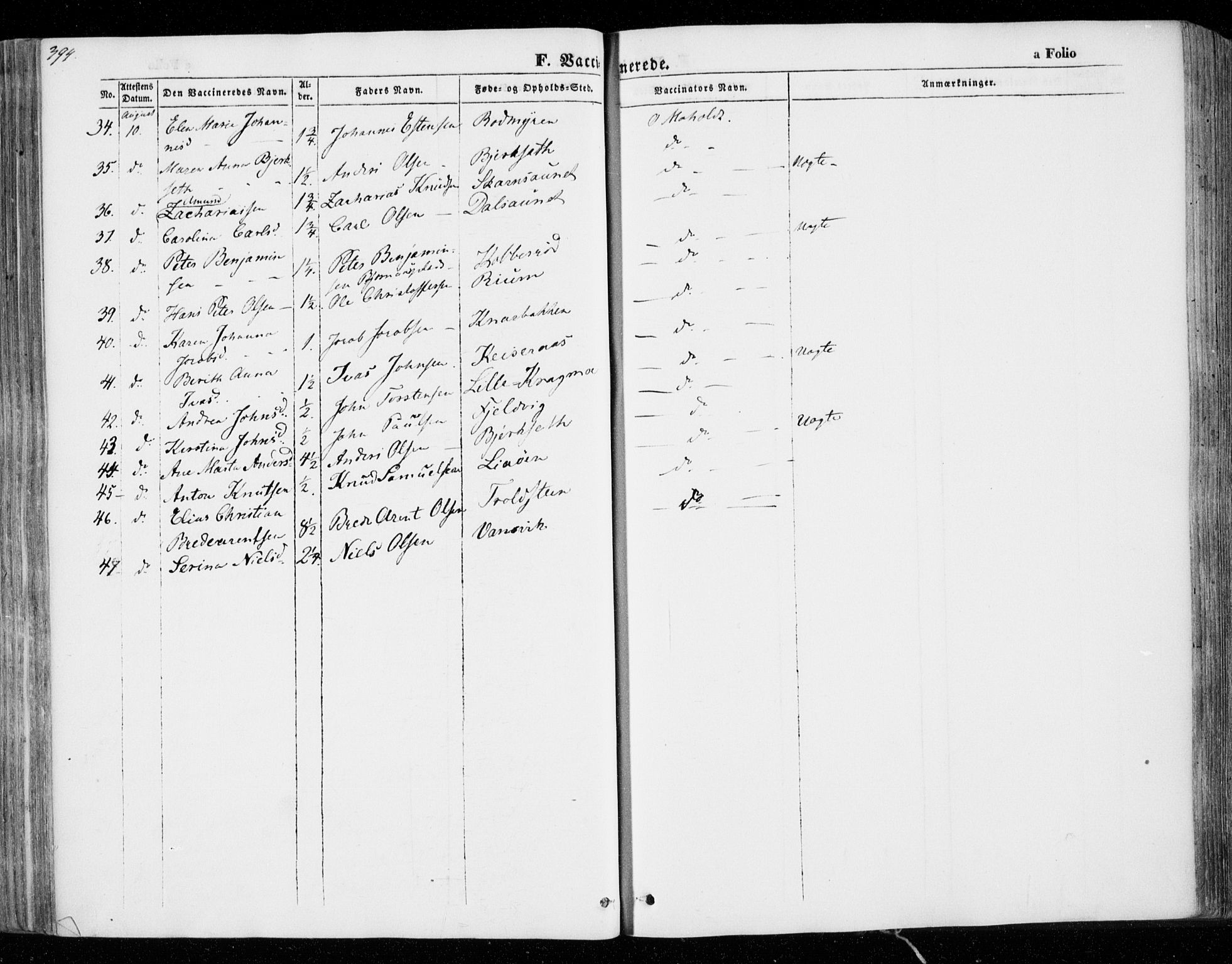 Ministerialprotokoller, klokkerbøker og fødselsregistre - Nord-Trøndelag, SAT/A-1458/701/L0007: Parish register (official) no. 701A07 /1, 1842-1854, p. 394