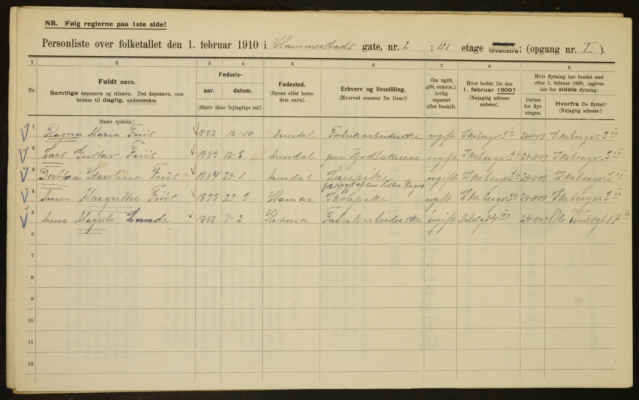 OBA, Municipal Census 1910 for Kristiania, 1910, p. 32389