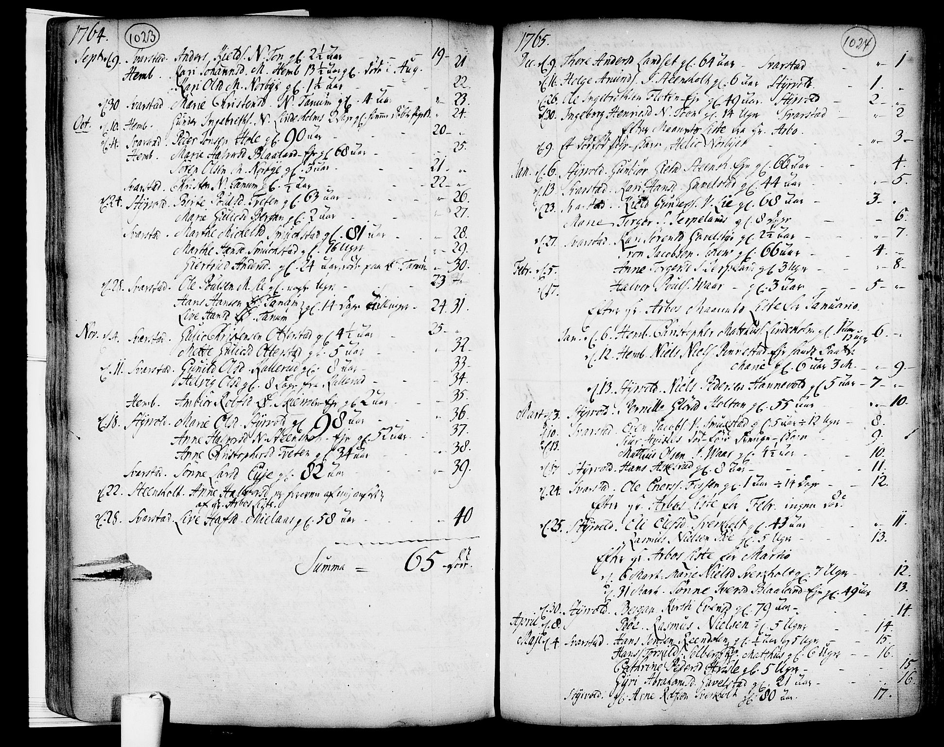 Lardal kirkebøker, SAKO/A-350/F/Fa/L0003: Parish register (official) no. I 3, 1733-1815, p. 1023-1024