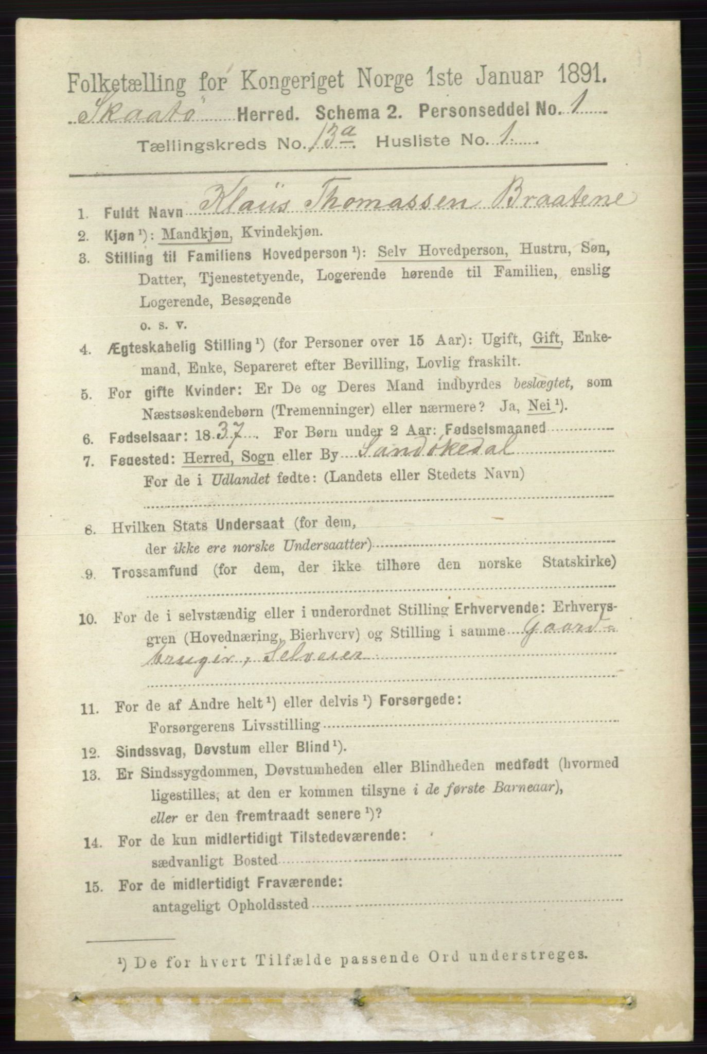 RA, 1891 census for 0815 Skåtøy, 1891, p. 4453
