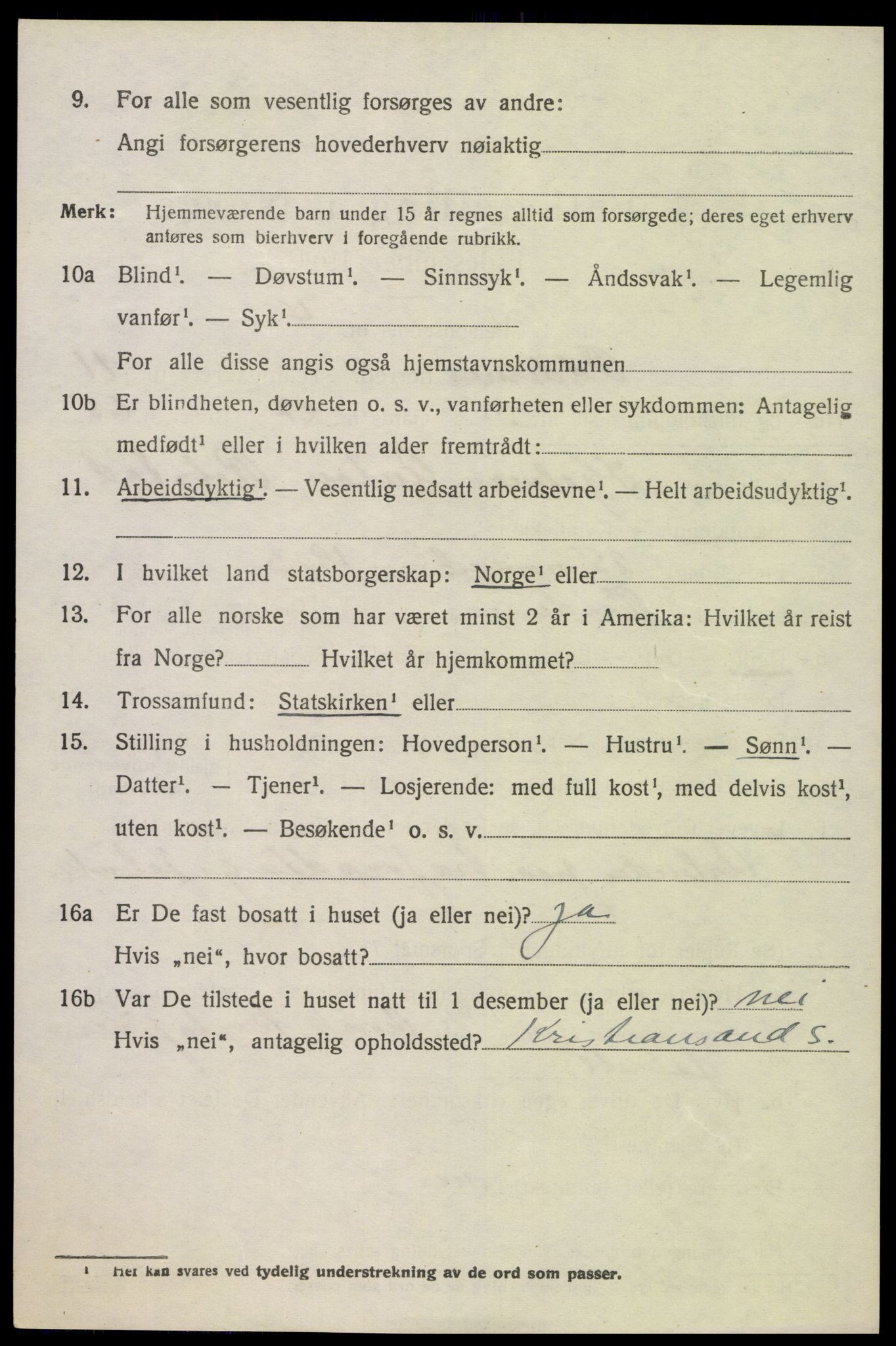 SAK, 1920 census for Oddernes, 1920, p. 7436