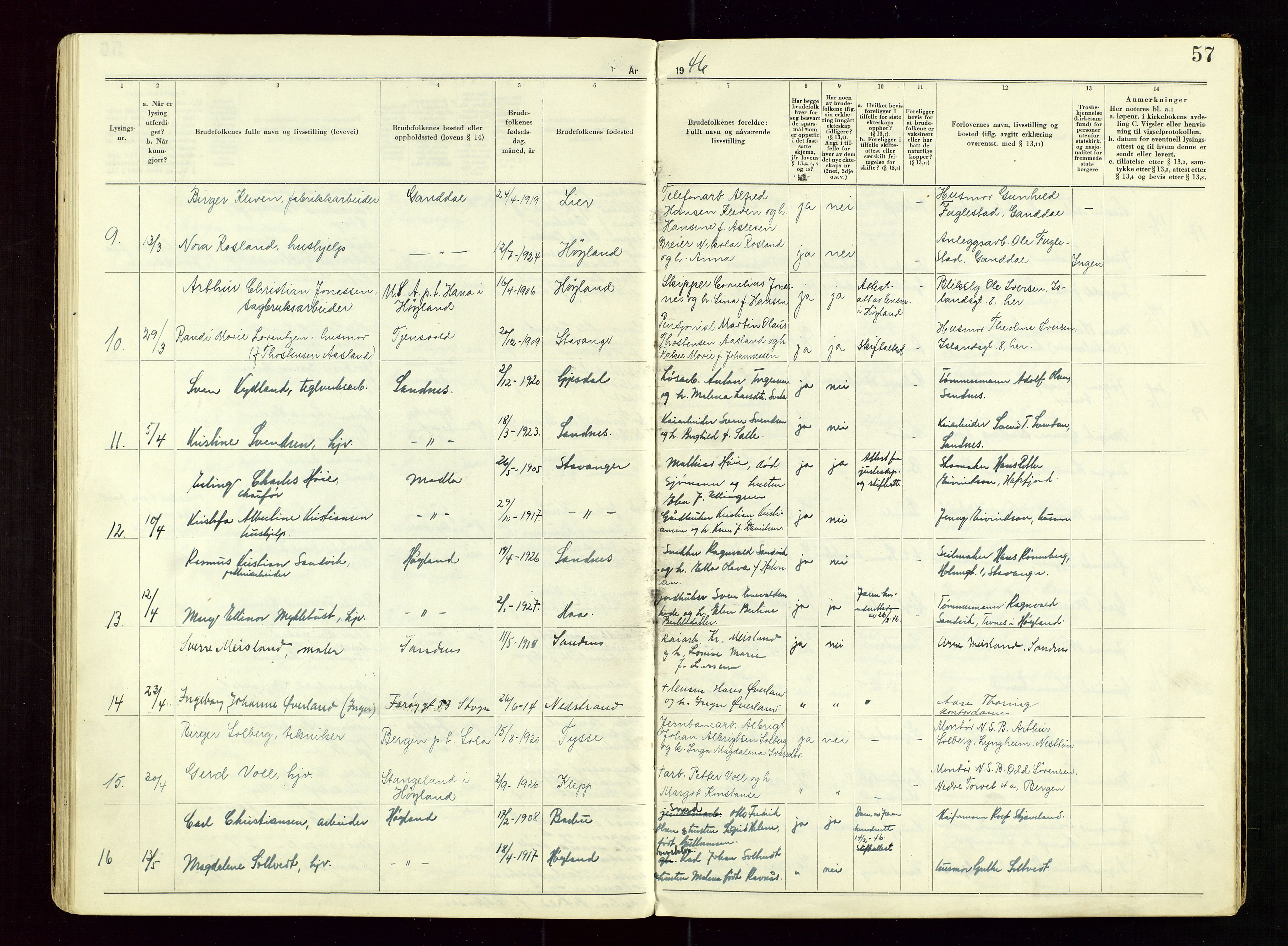 Sandnes sorenskriveri, AV/SAST-A-100312/02/I/Ic/L0001: Vigsel (Lysingsbok), 1944-1954, p. 57