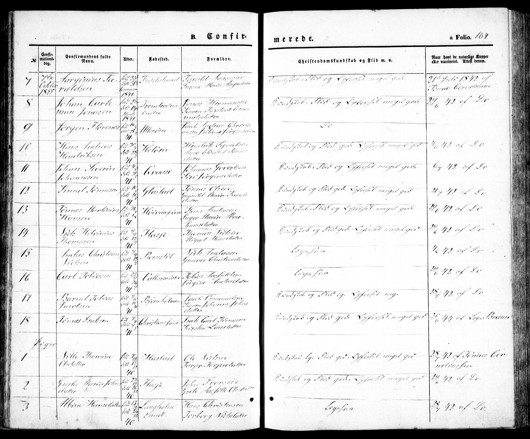 Høvåg sokneprestkontor, SAK/1111-0025/F/Fb/L0002: Parish register (copy) no. B 2, 1847-1869, p. 164