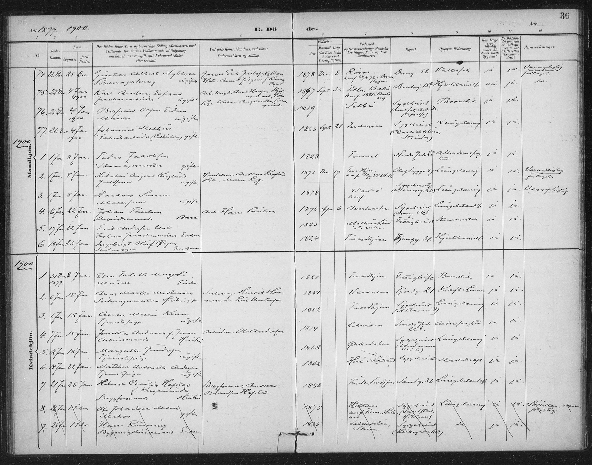 Ministerialprotokoller, klokkerbøker og fødselsregistre - Sør-Trøndelag, SAT/A-1456/602/L0123: Parish register (official) no. 602A21, 1895-1910, p. 36