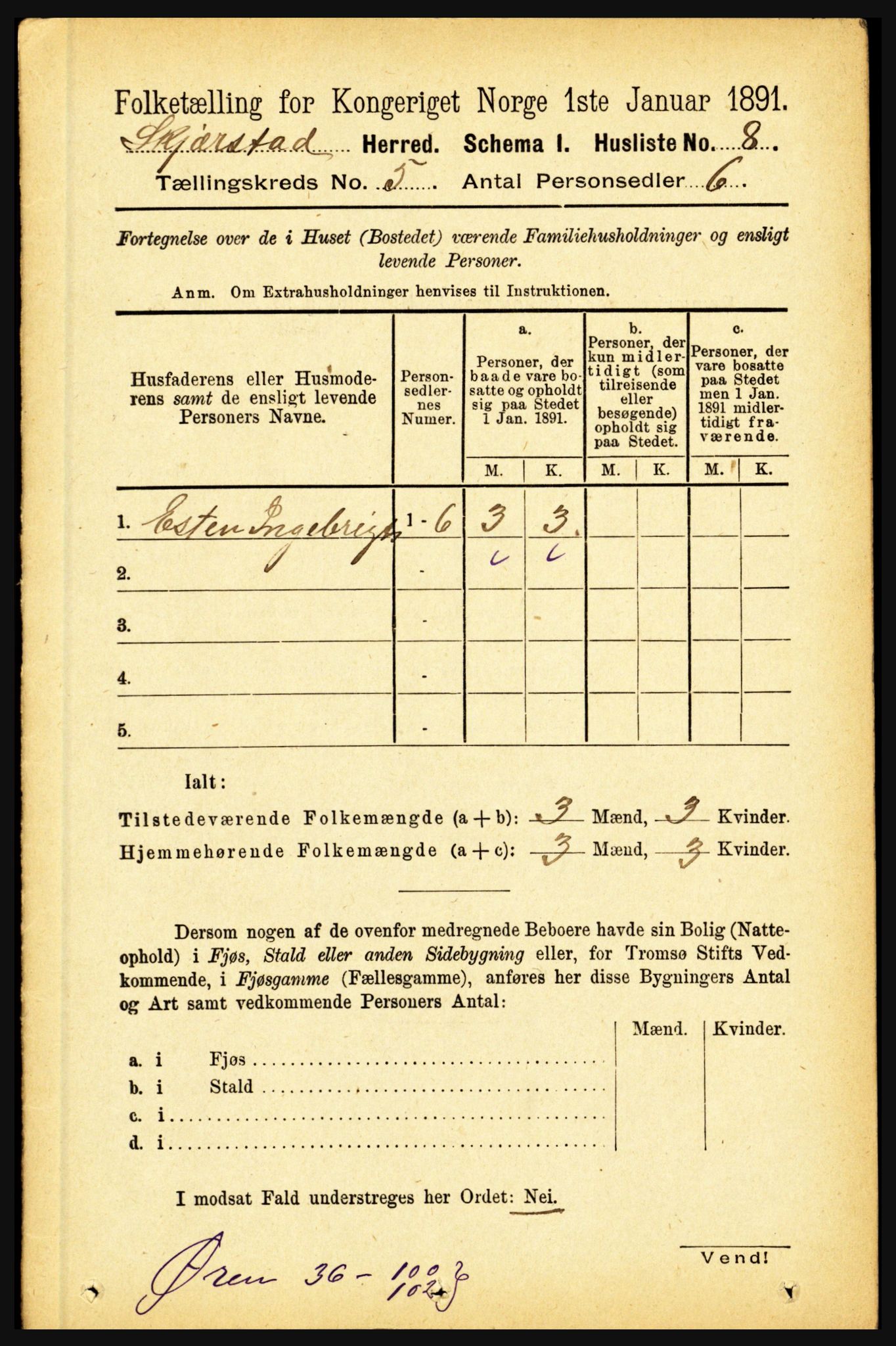 RA, 1891 census for 1842 Skjerstad, 1891, p. 1406