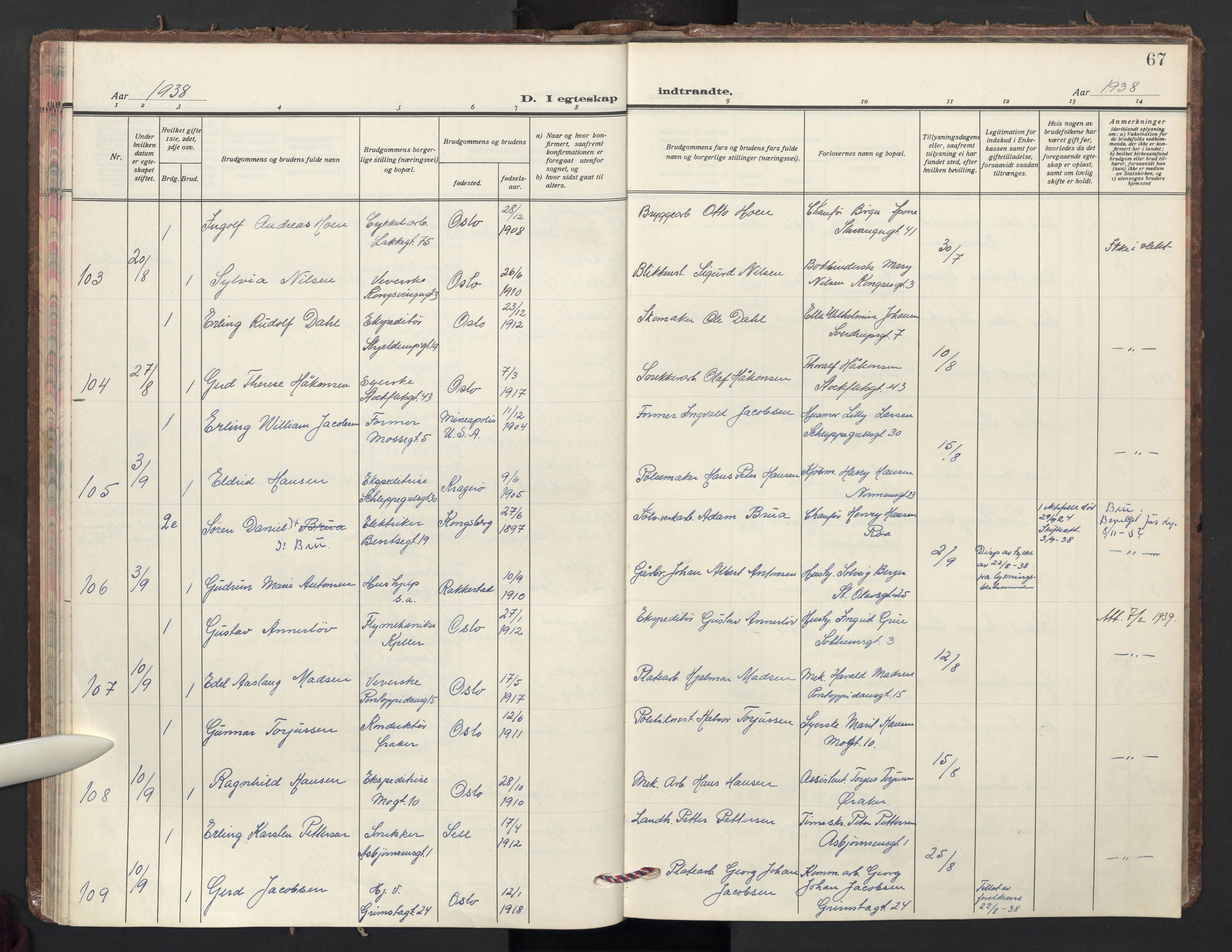 Sagene prestekontor Kirkebøker, SAO/A-10796/F/L0018: Parish register (official) no. 18, 1935-1940, p. 67