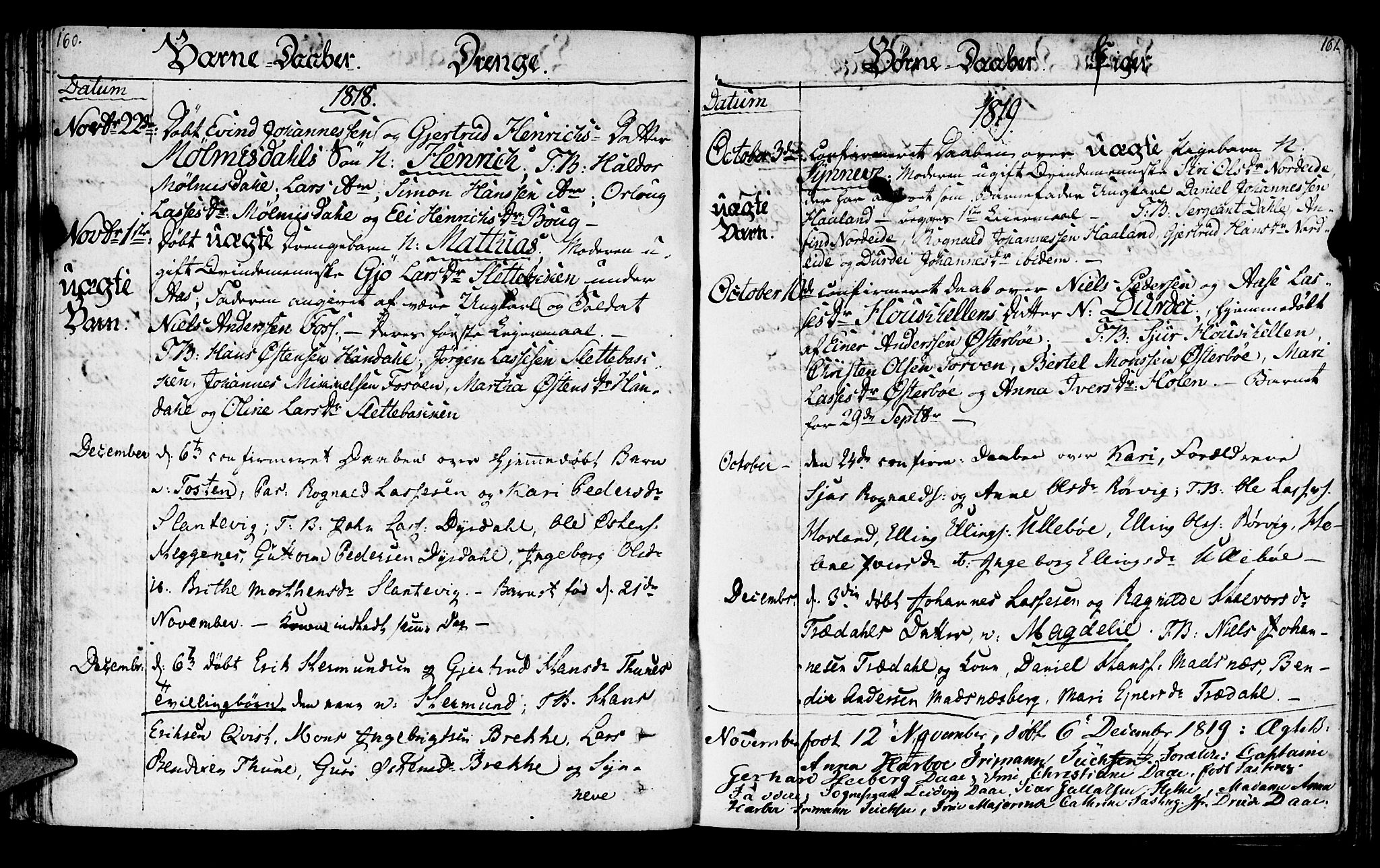 Lavik sokneprestembete, SAB/A-80901: Parish register (official) no. A 1, 1809-1822, p. 160-161