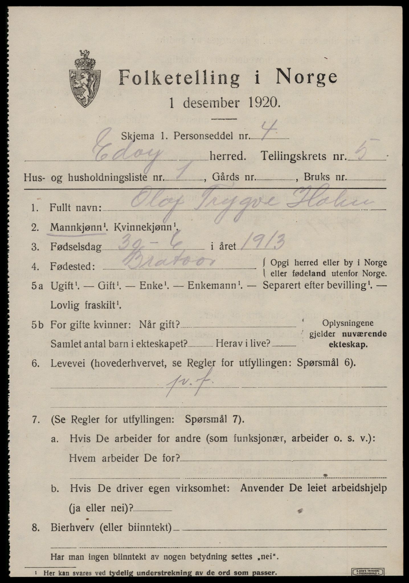 SAT, 1920 census for Edøy, 1920, p. 1614