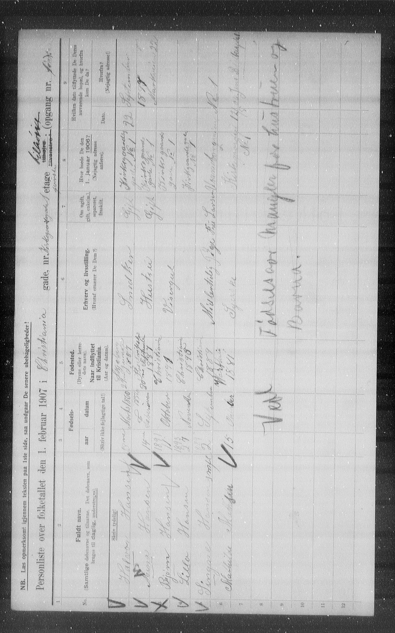 OBA, Municipal Census 1907 for Kristiania, 1907, p. 25507