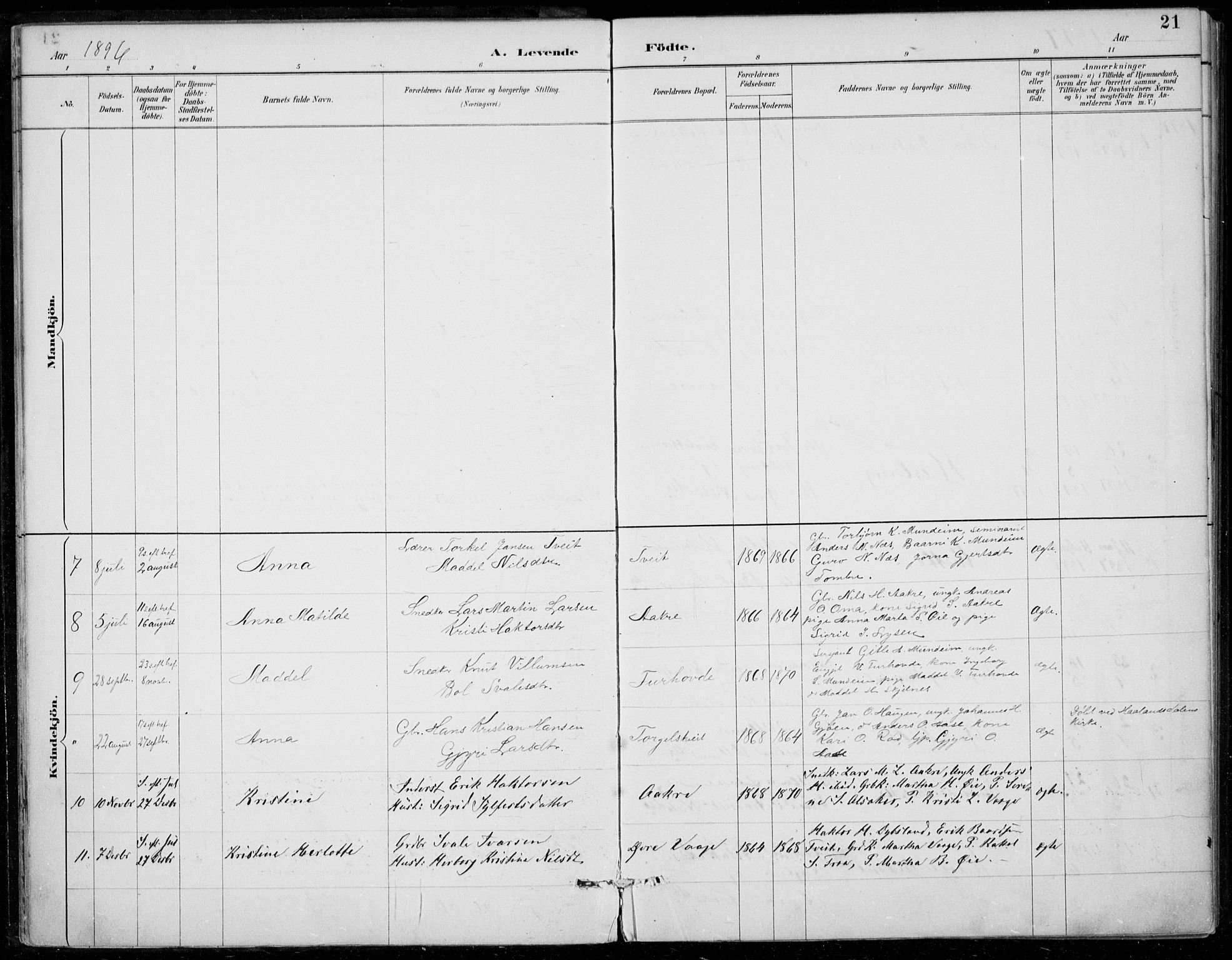 Strandebarm sokneprestembete, SAB/A-78401/H/Haa: Parish register (official) no. D  1, 1886-1912, p. 21