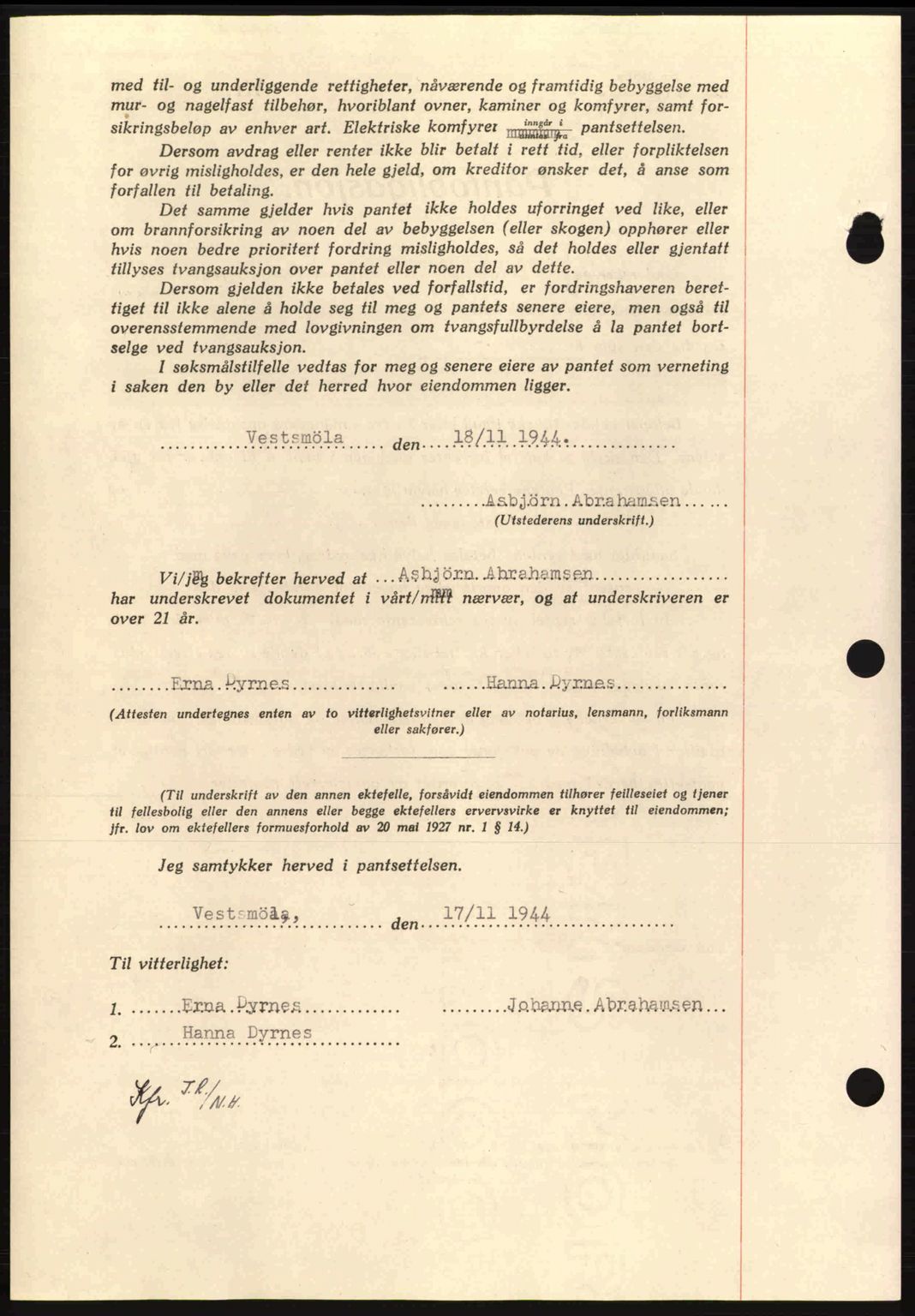 Nordmøre sorenskriveri, AV/SAT-A-4132/1/2/2Ca: Mortgage book no. B92, 1944-1945, Diary no: : 2047/1944