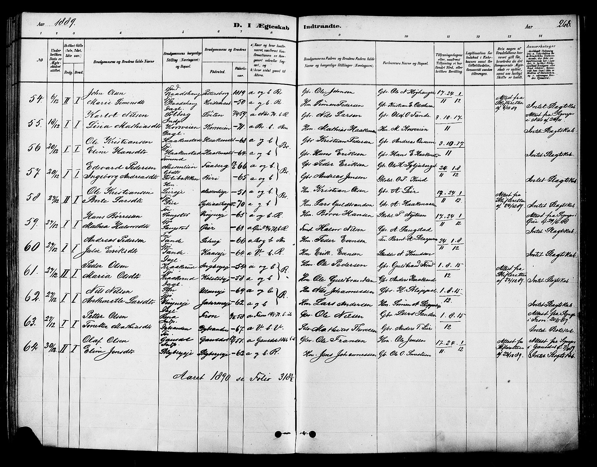 Ringsaker prestekontor, AV/SAH-PREST-014/K/Ka/L0012: Parish register (official) no. 12, 1879-1890, p. 268