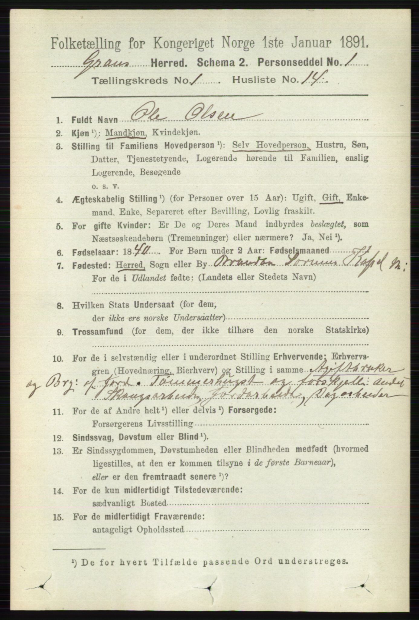 RA, 1891 census for 0534 Gran, 1891, p. 145